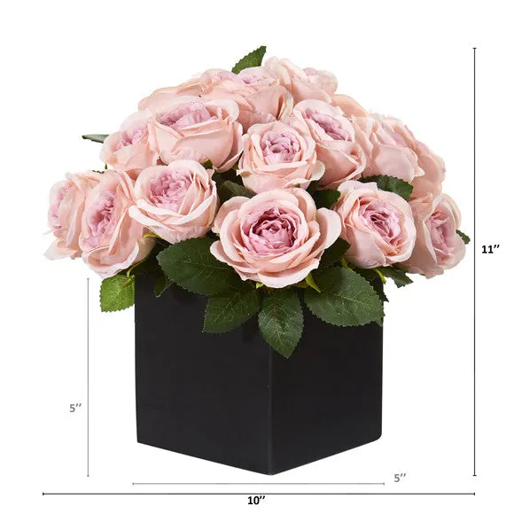 11" Rose Artificial Arrangement in Black Vase