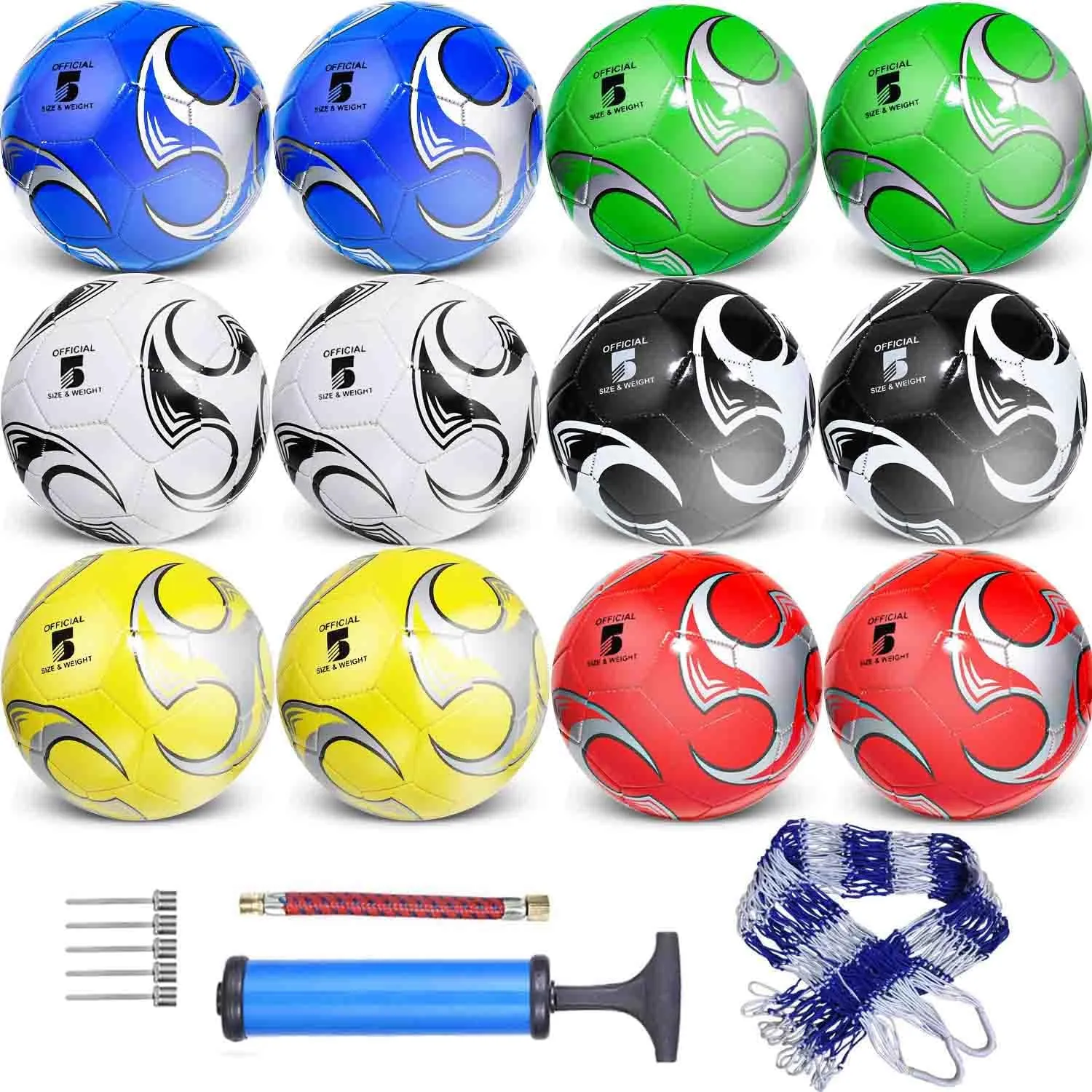 12-Pack Training Soccer Balls Size 5/4/3 with Pump  Bulk Deflated Balls for Teens and Adults, Ideal for Indoor Outdoor Practice, School Activities, Sports Events, Party Favors Gifts