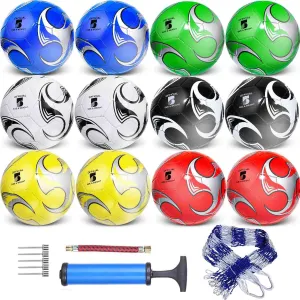 12-Pack Training Soccer Balls Size 5/4/3 with Pump  Bulk Deflated Balls for Teens and Adults, Ideal for Indoor Outdoor Practice, School Activities, Sports Events, Party Favors Gifts