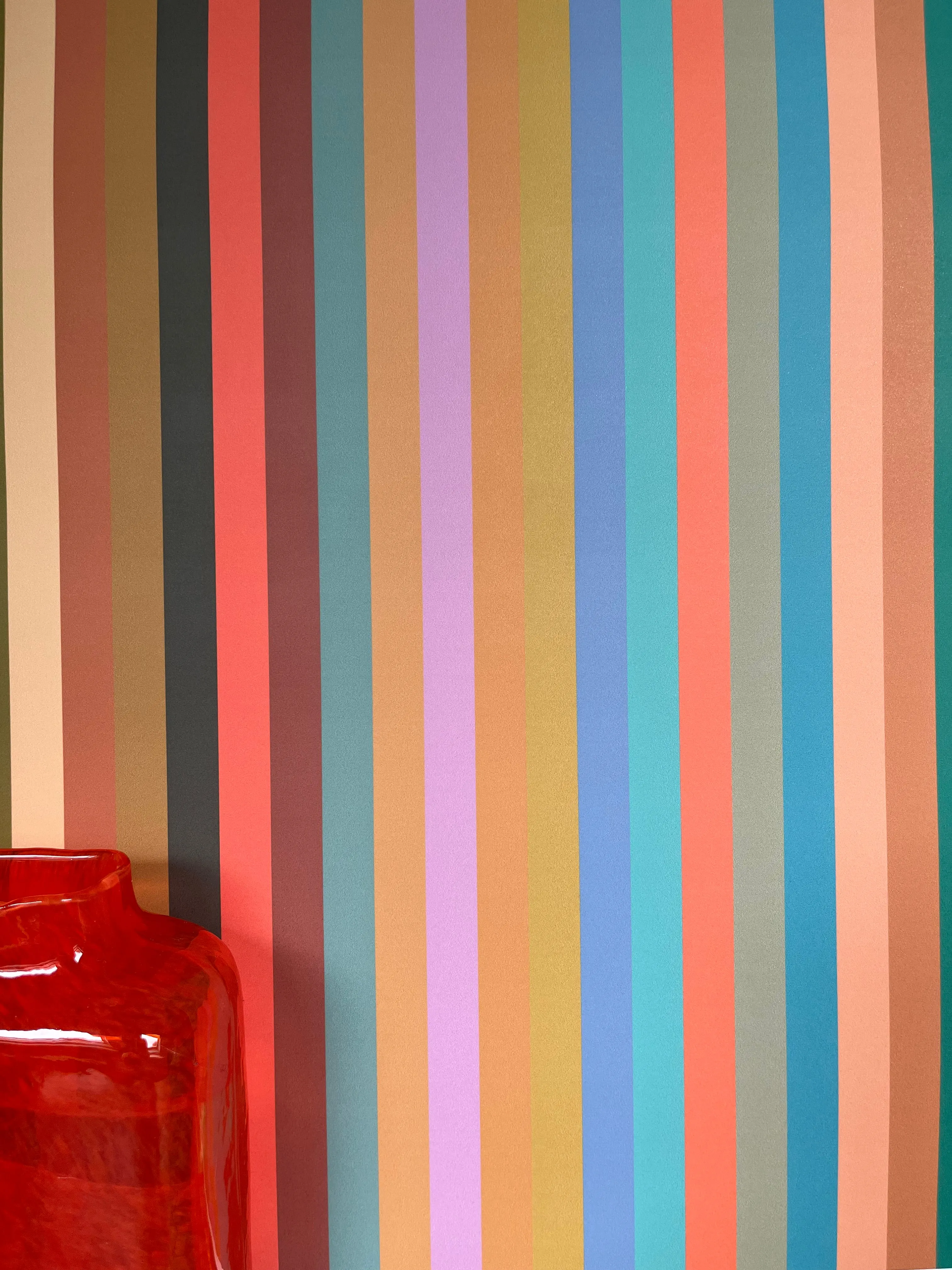 1cm Wide multi Stripe Wallpaper - Multi Bright Coral