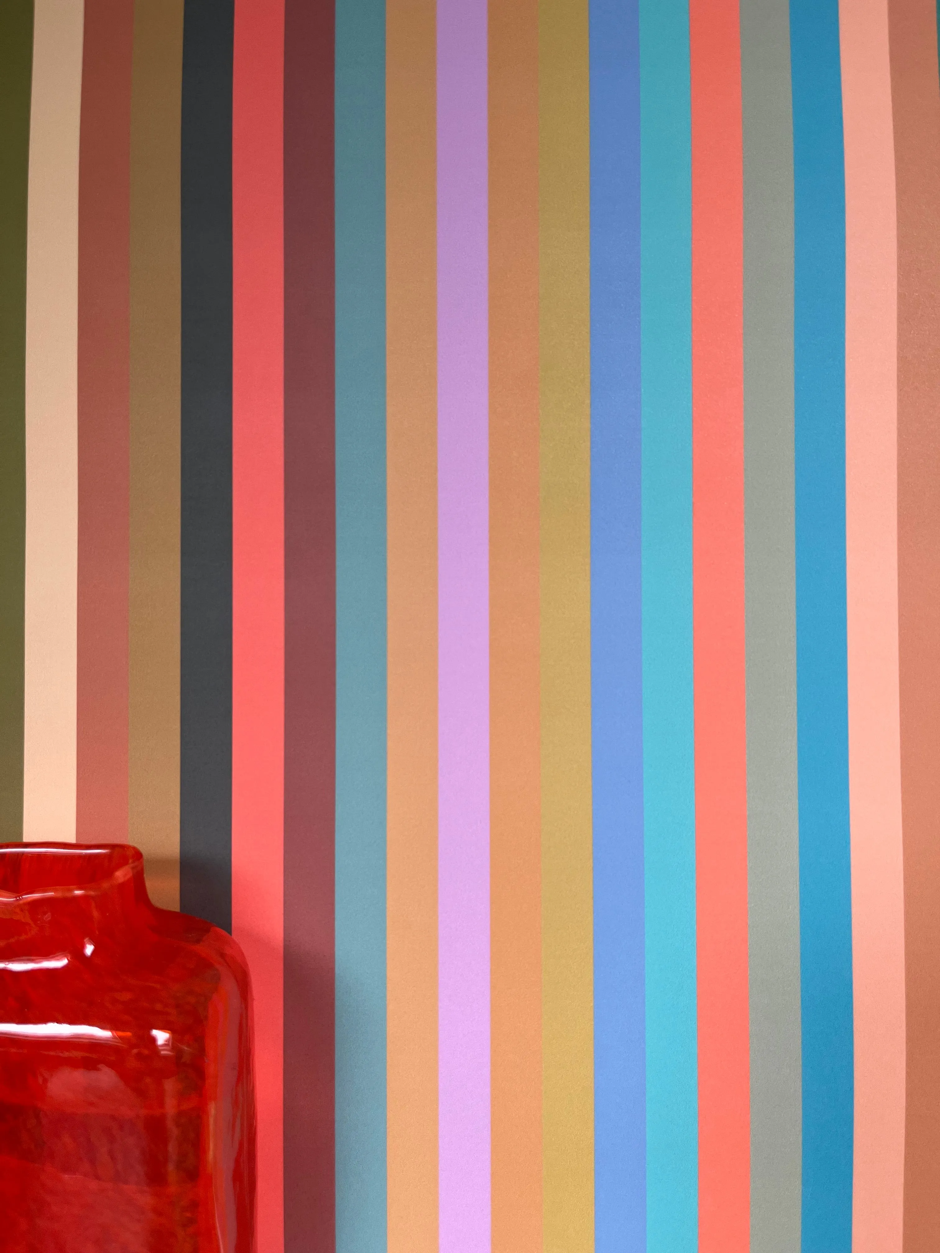 1cm Wide multi Stripe Wallpaper - Multi Bright Coral