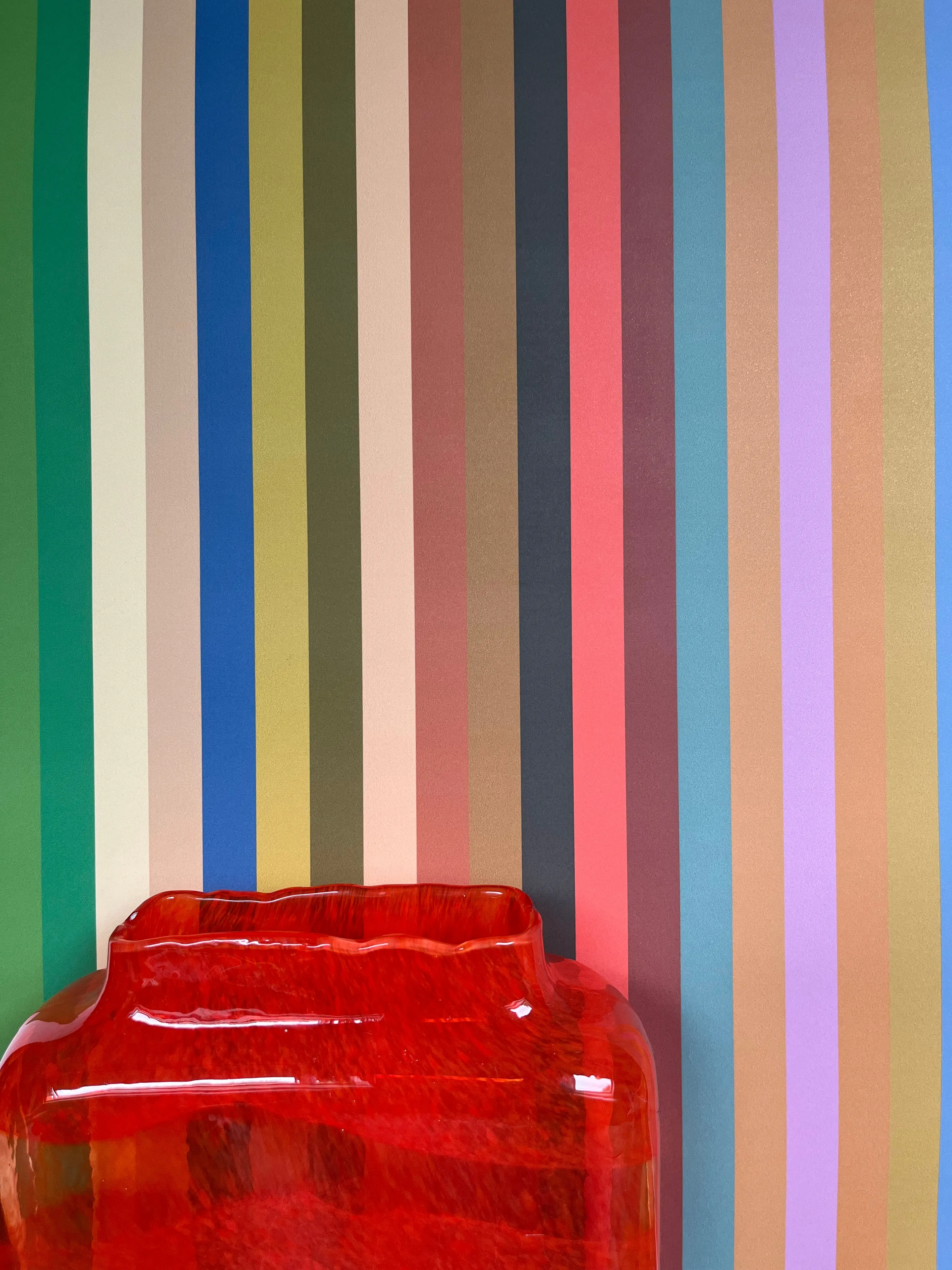 1cm Wide multi Stripe Wallpaper - Multi Bright Coral