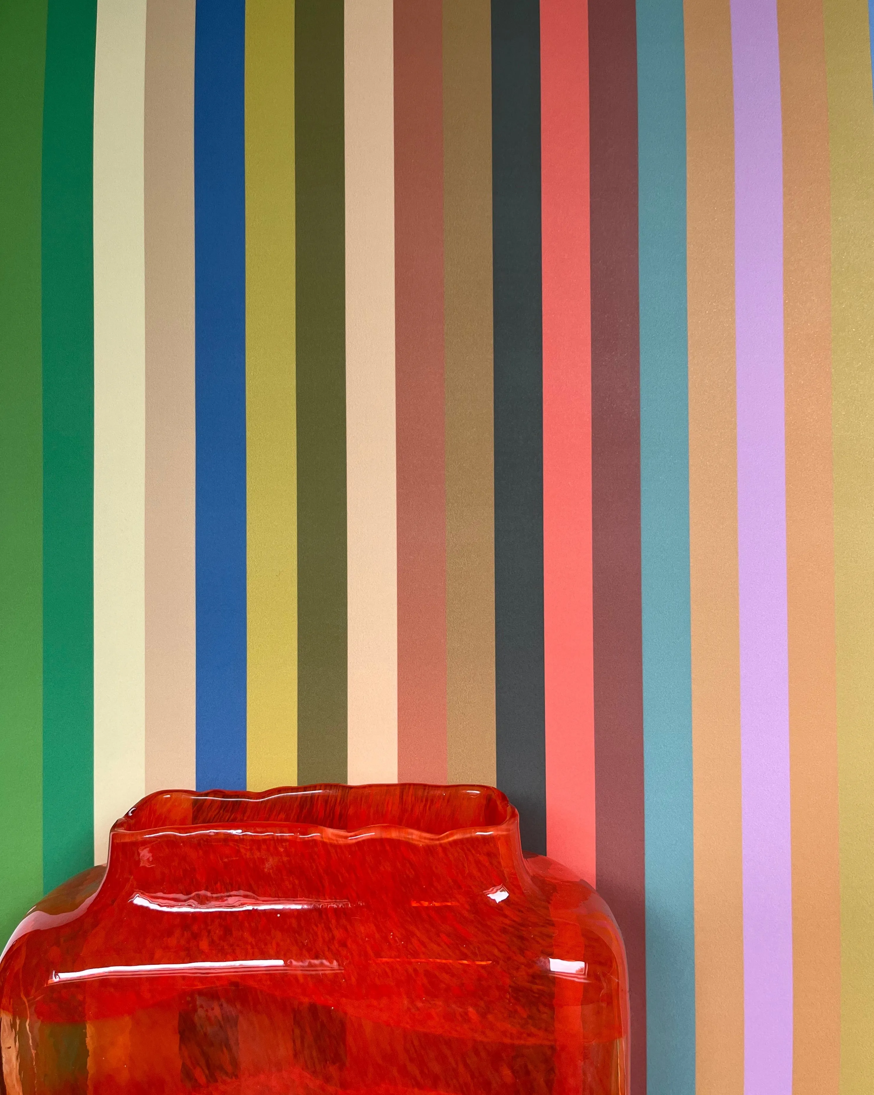 1cm Wide multi Stripe Wallpaper - Multi Bright Coral