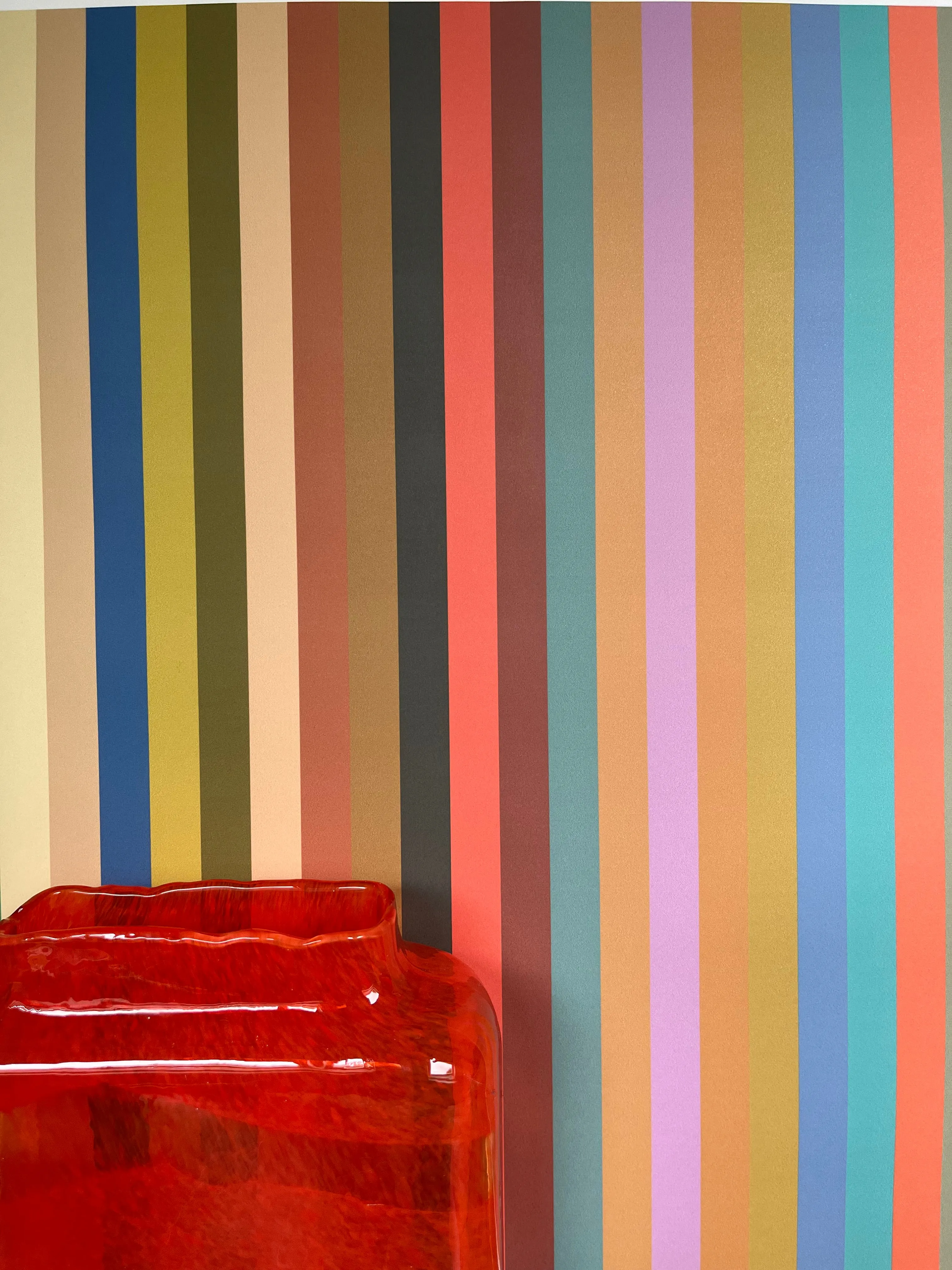 1cm Wide multi Stripe Wallpaper - Multi Bright Coral