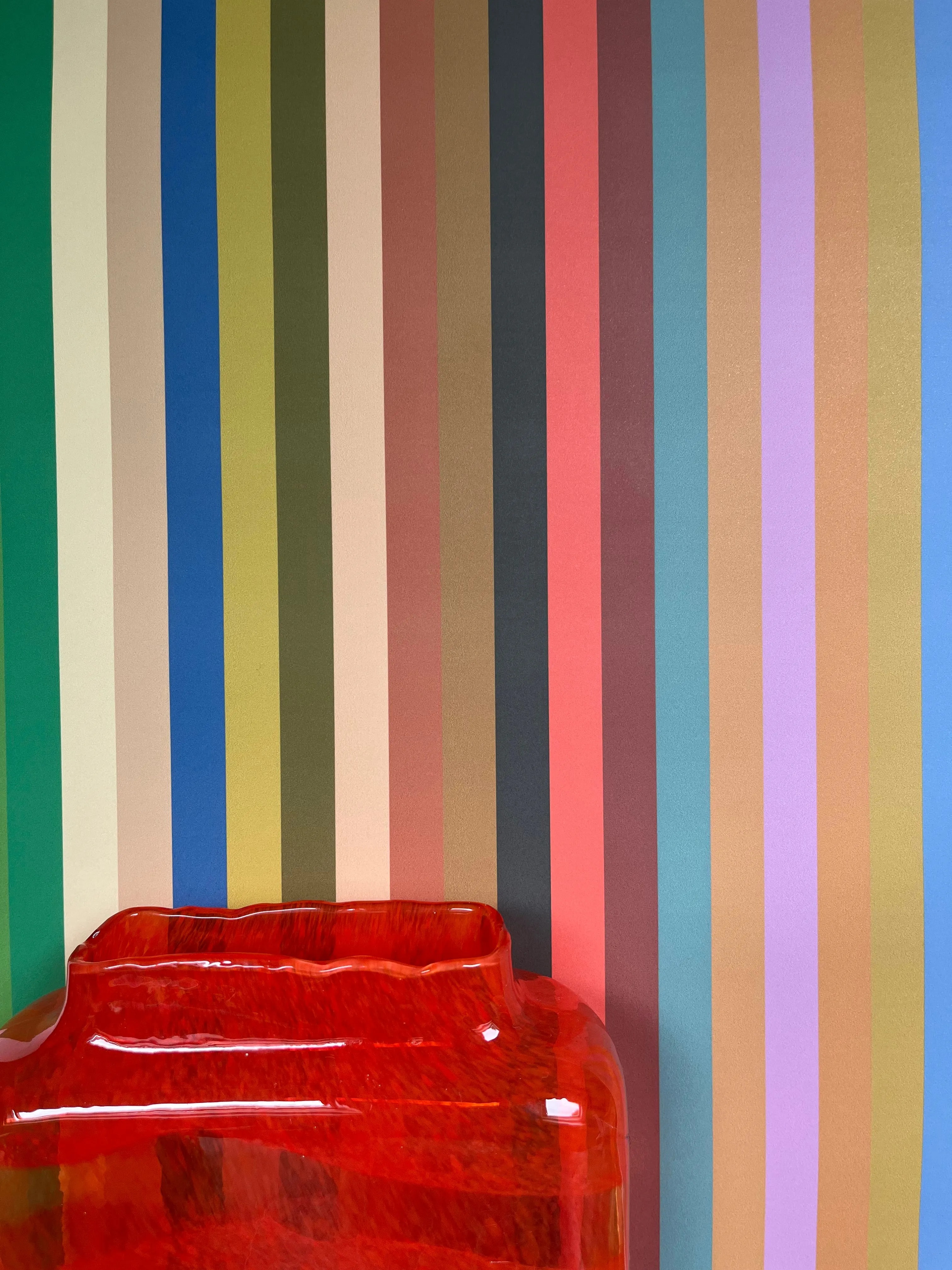 1cm Wide multi Stripe Wallpaper - Multi Bright Coral