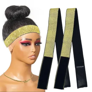 2 Pcs Elastic Gold Lace Melting Bands - Wig Band for Lace Fronts, Edge Wrap to Lay Edges (Pack of 2)