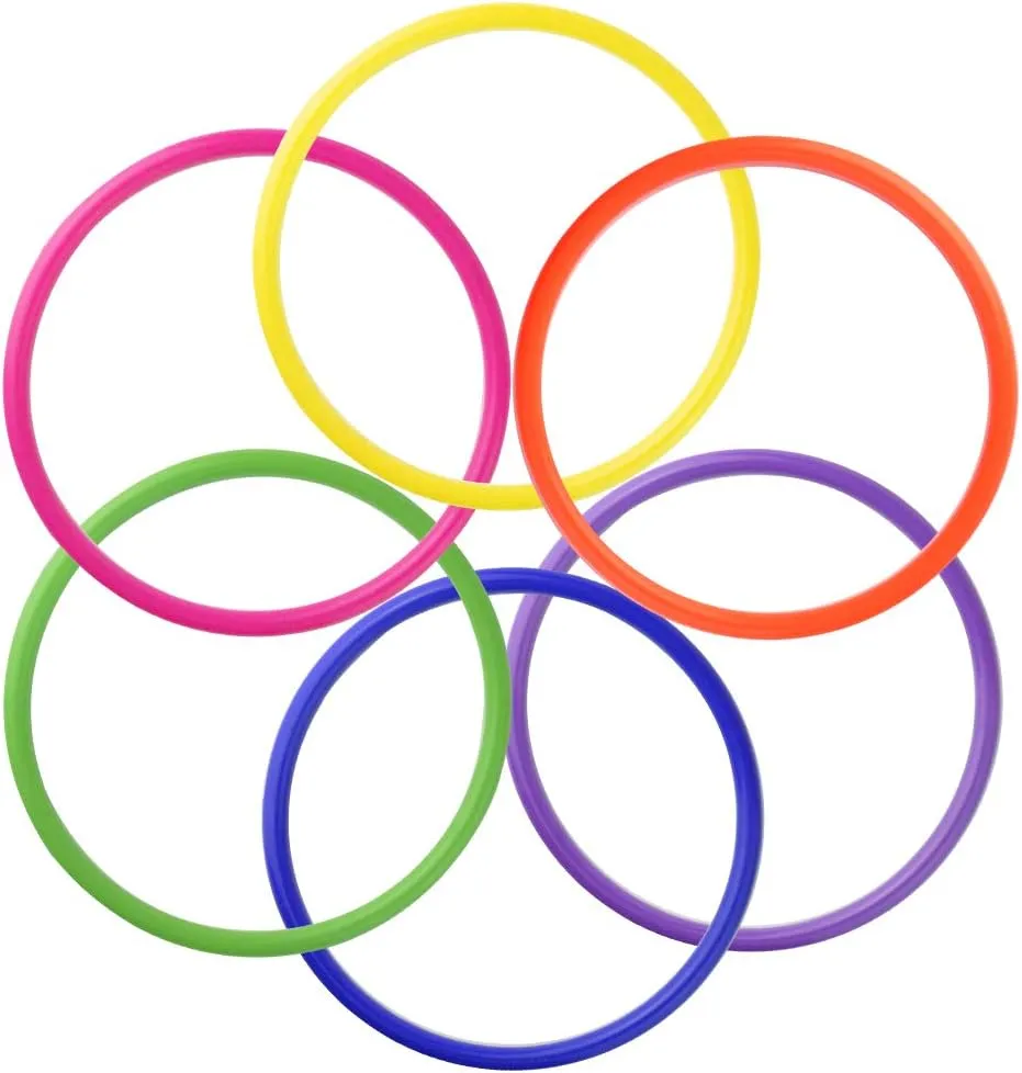24 Pcs Multicolor Plastic Toss Rings Kids Ring Toss Game Carnival Rings for Speed and Agility Practice Games, Garden Backyard Outdoor Games, Bridal Shower Game, Game Booth
