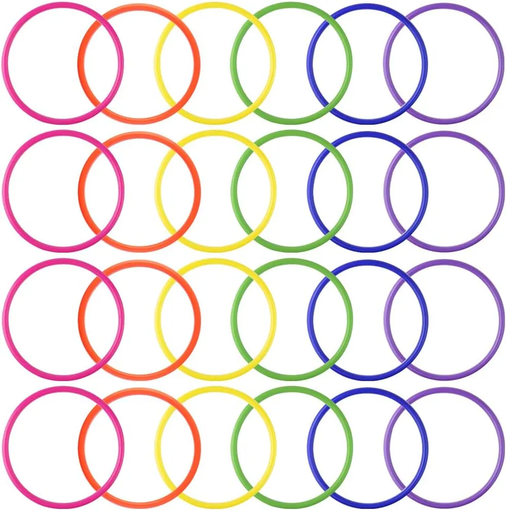 24 Pcs Multicolor Plastic Toss Rings Kids Ring Toss Game Carnival Rings for Speed and Agility Practice Games, Garden Backyard Outdoor Games, Bridal Shower Game, Game Booth