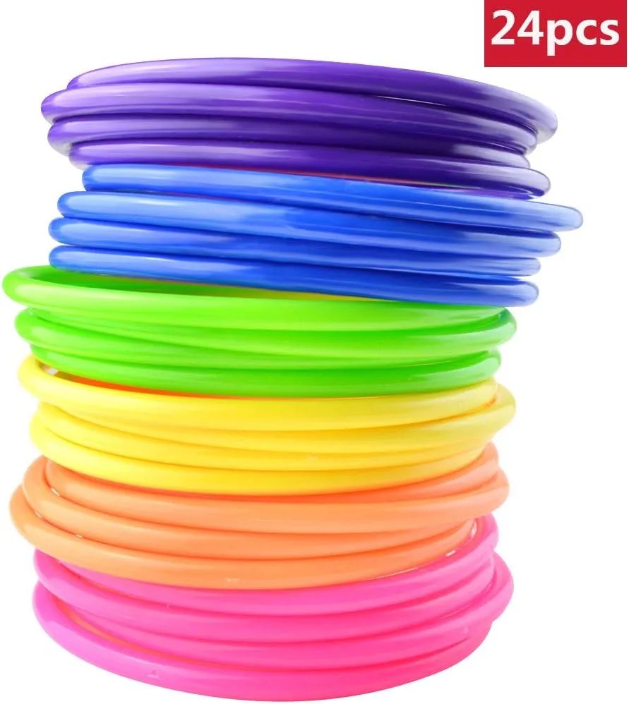 24 Pcs Multicolor Plastic Toss Rings Kids Ring Toss Game Carnival Rings for Speed and Agility Practice Games, Garden Backyard Outdoor Games, Bridal Shower Game, Game Booth