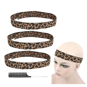 3 Pcs Elastic Bands for Wigs Lace Melting Bands Adjustable Leopard Print Wig Headbands for Lace Front Edges Laying (Width 1.4 Inch/3.5cm)