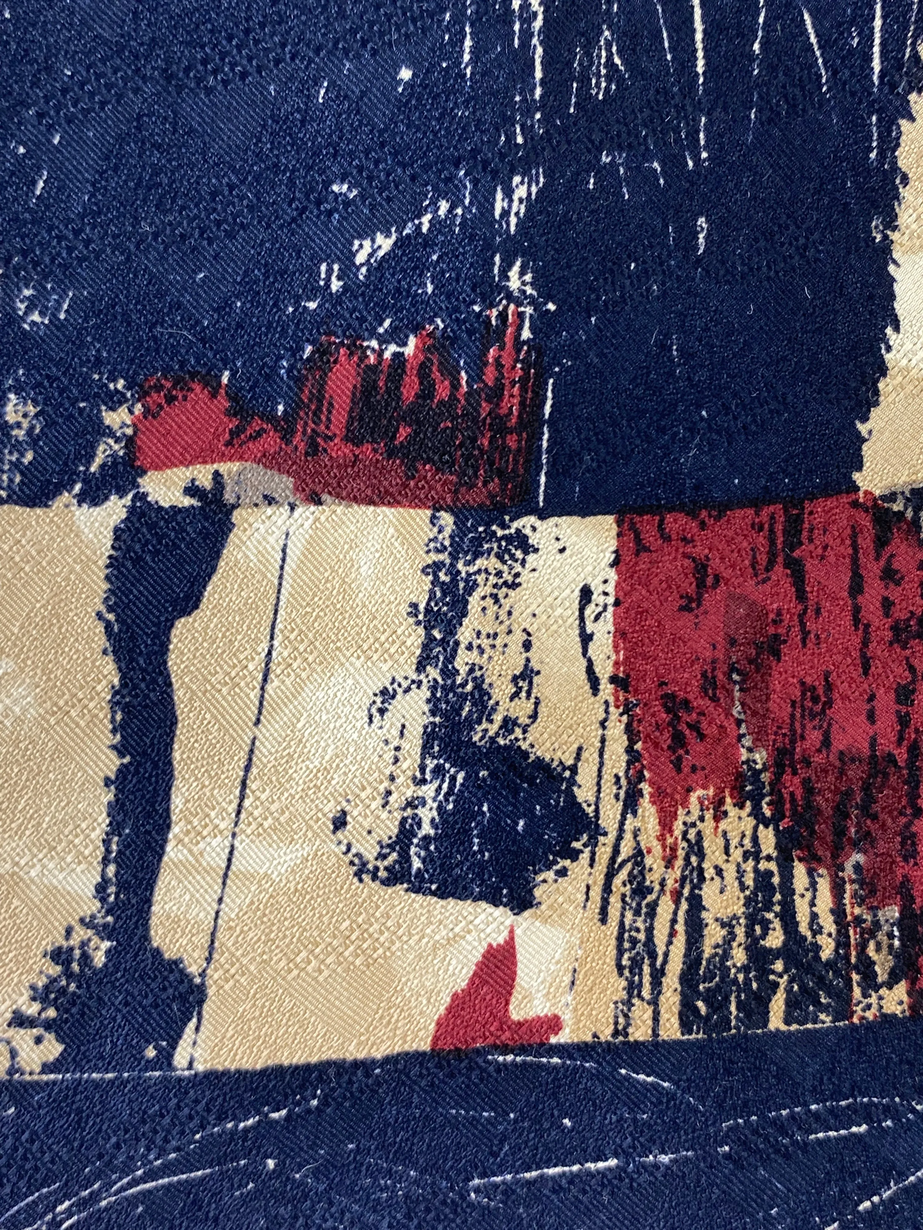 90s Deadstock Silk Necktie, Men's Vintage Blue/ Red/ Beige Abstract Pattern Tie, NOS
