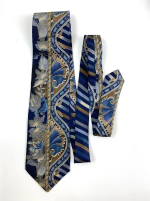 90s Deadstock Silk Necktie, Men's Vintage Blue/Taupe Foliage Pattern Tie, NOS