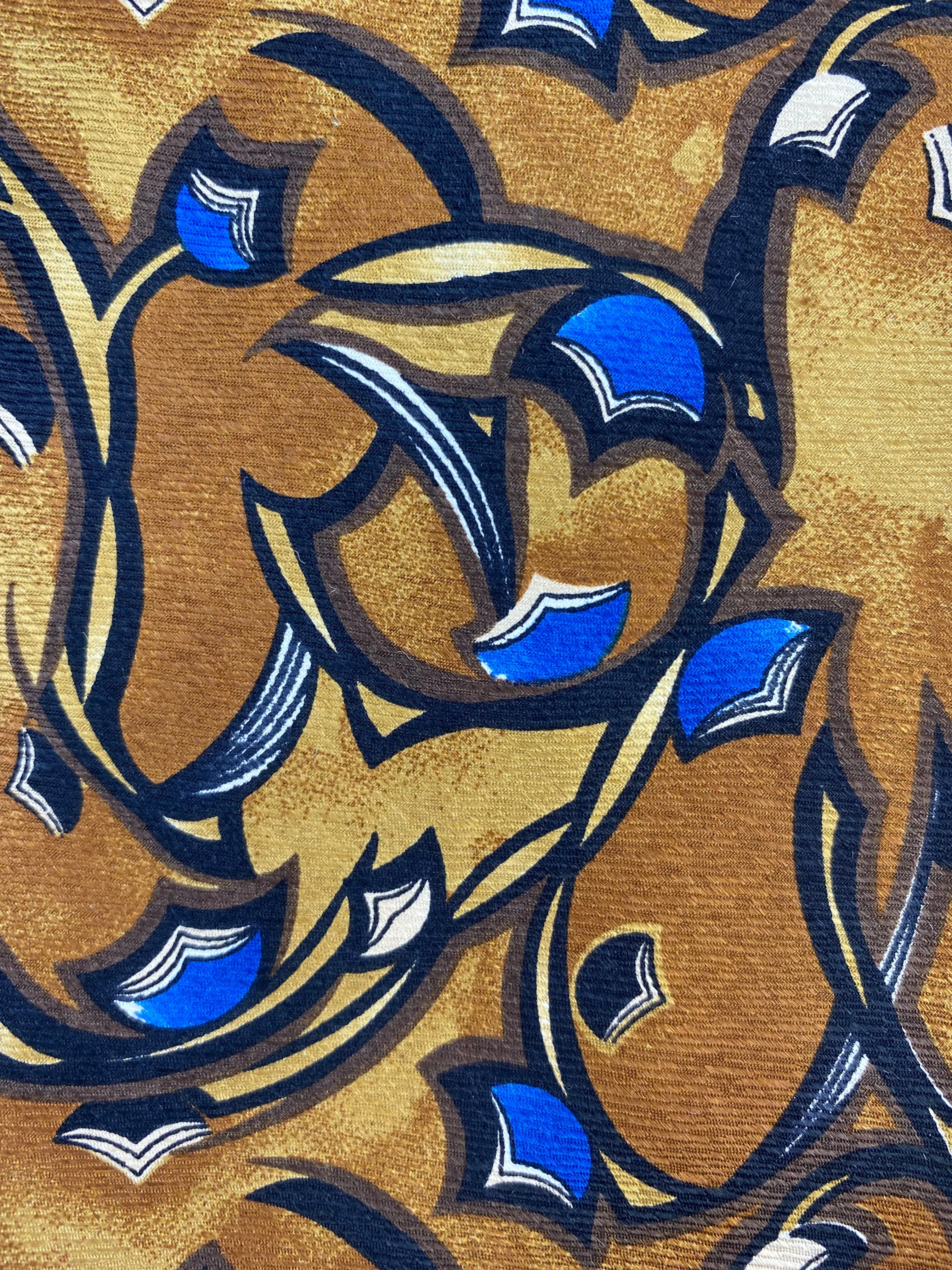 90s Deadstock Silk Necktie, Men's Vintage Gold/ Blue Abstract Pattern Tie, NOS
