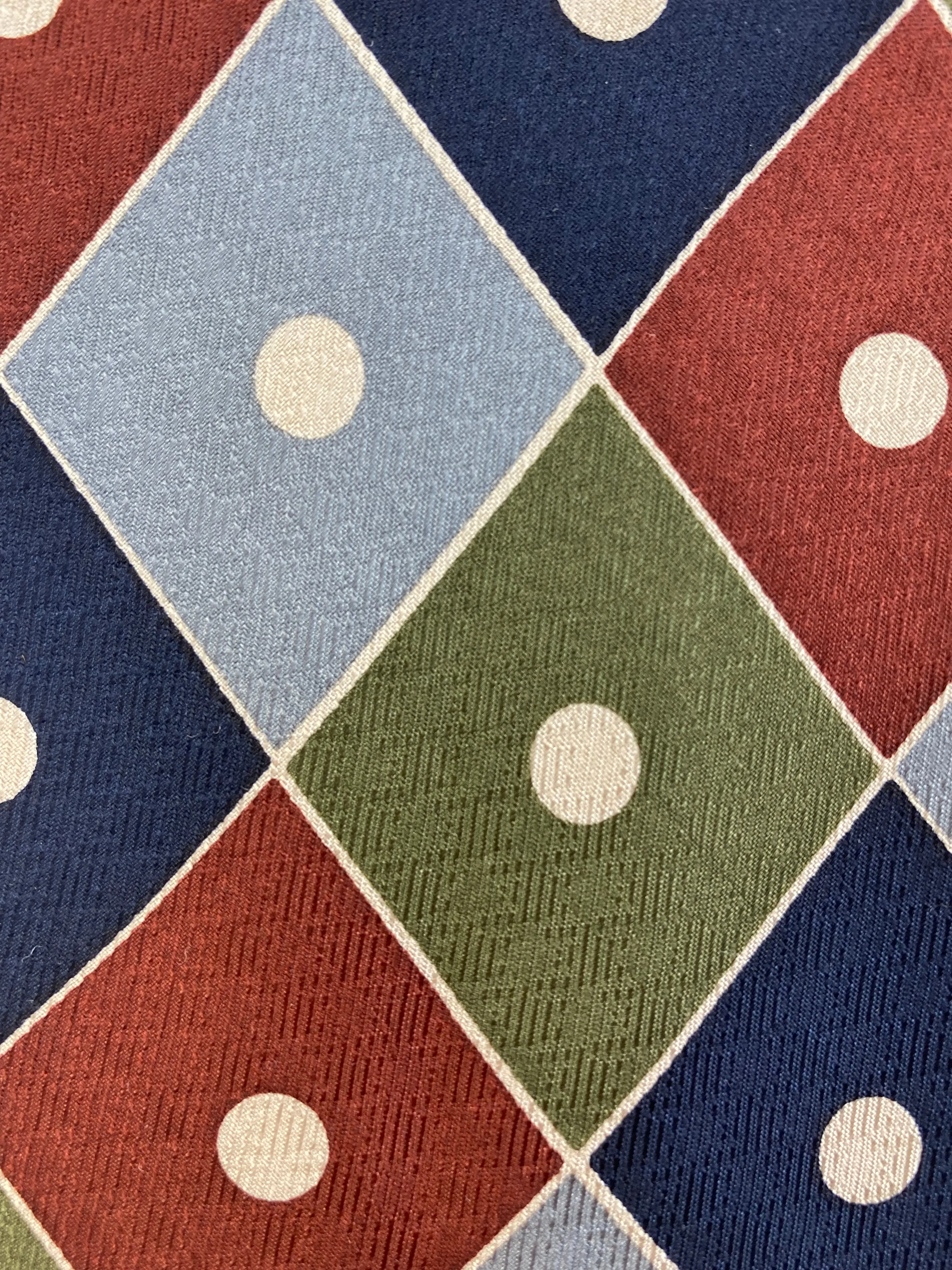 90s Deadstock Silk Necktie, Men's Vintage Green/ Blue Check Dot Pattern Tie, NOS