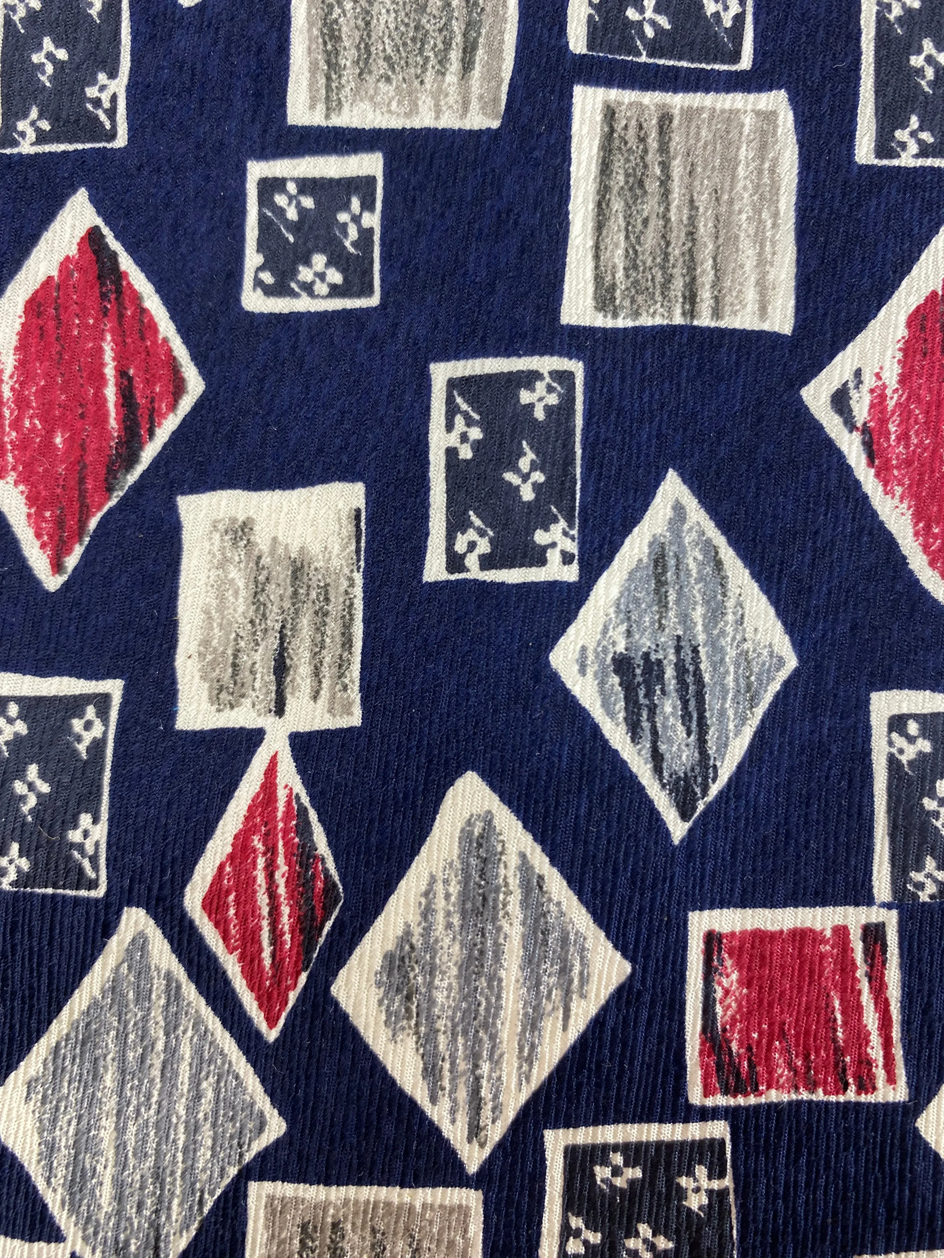 90s Deadstock Silk Necktie, Men's Vintage Navy Tie With Red/ Grey Diamond & Square Pattern, NOS