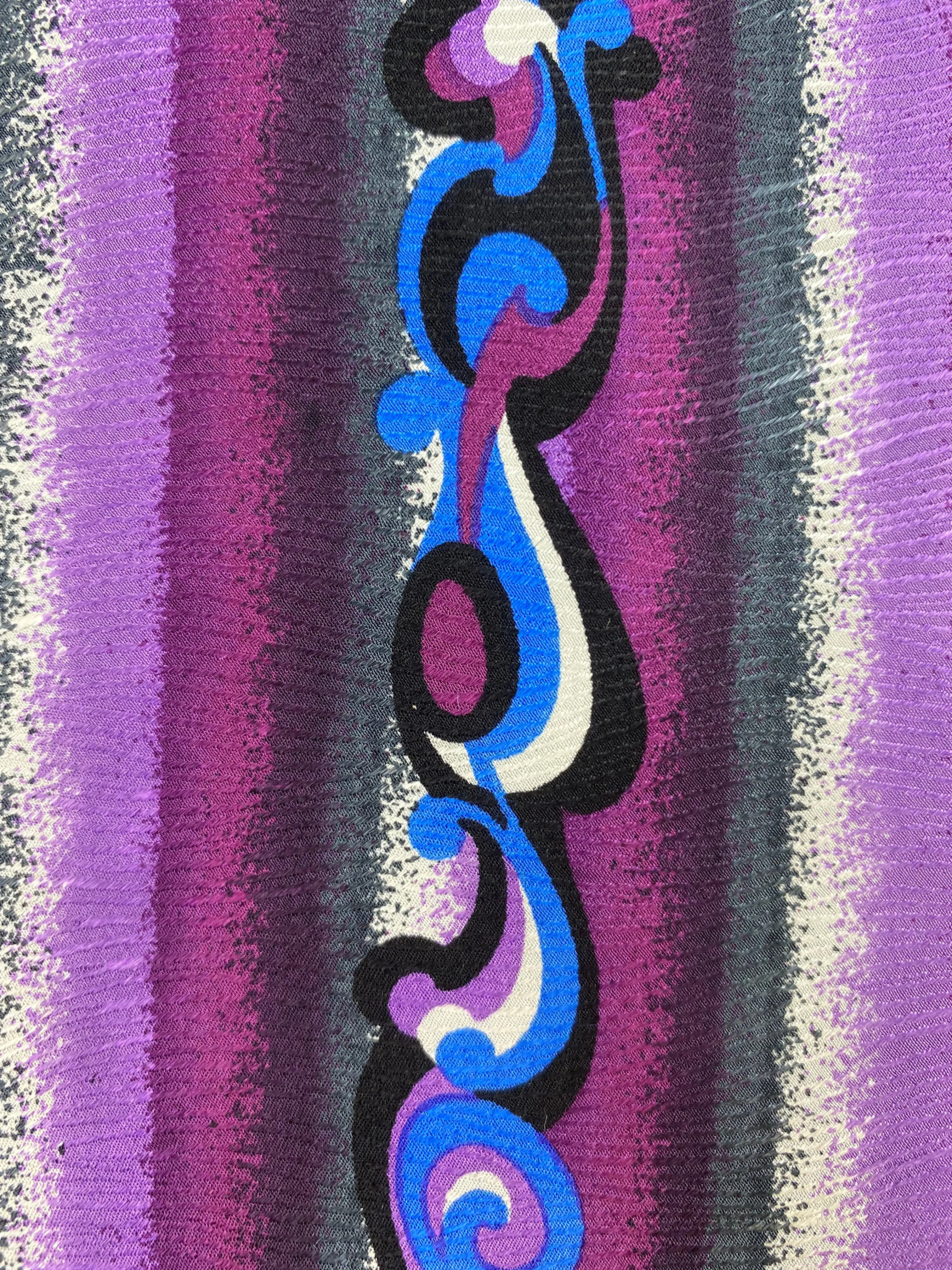 90s Deadstock Silk Necktie, Men's Vintage Purple/ Blue/ Grey Vertical Stripe Abstract Pattern Tie, NOS