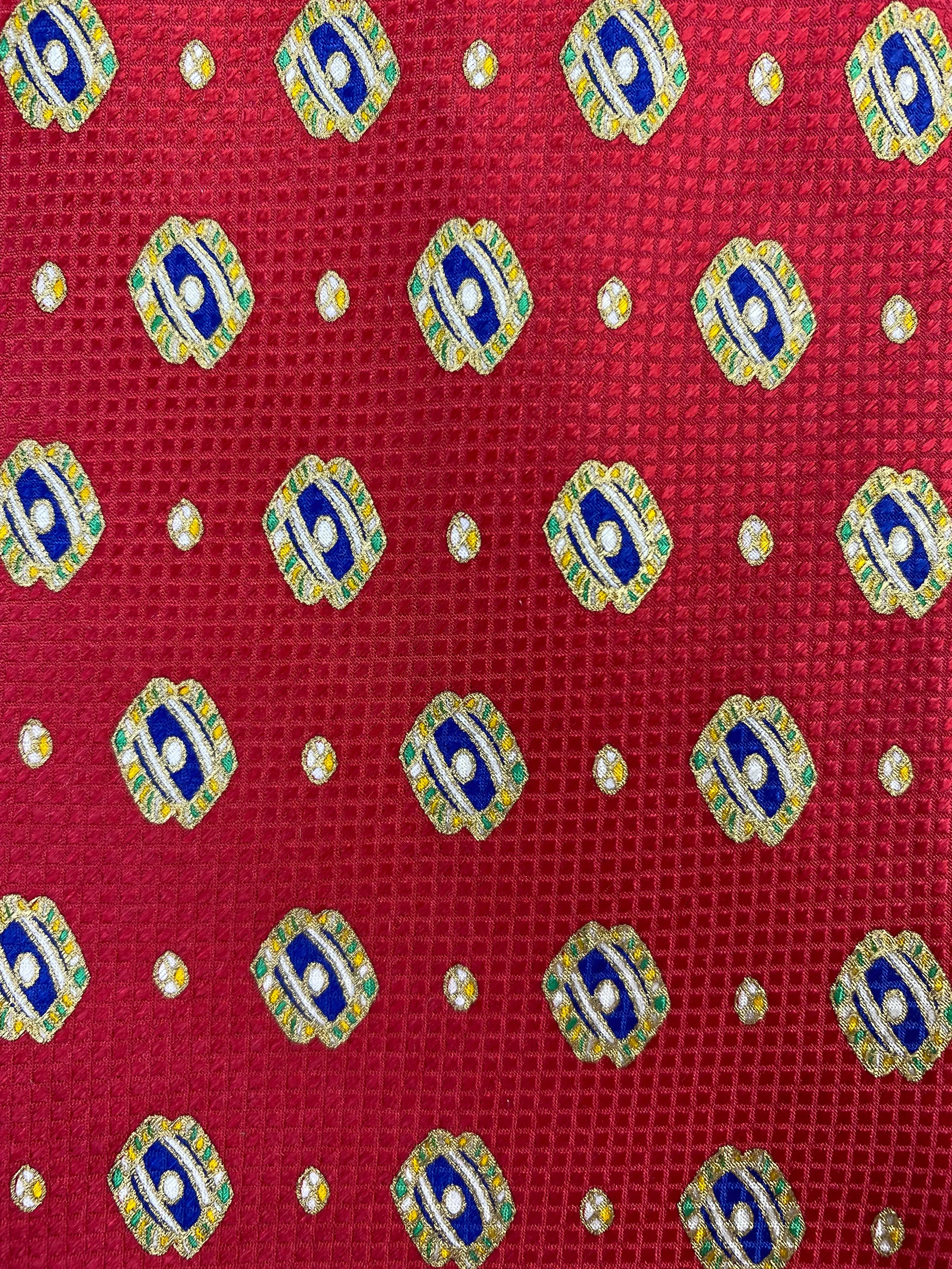 90s Deadstock Silk Necktie, Men's Vintage Red/Blue Foulard Pattern Tie, NOS