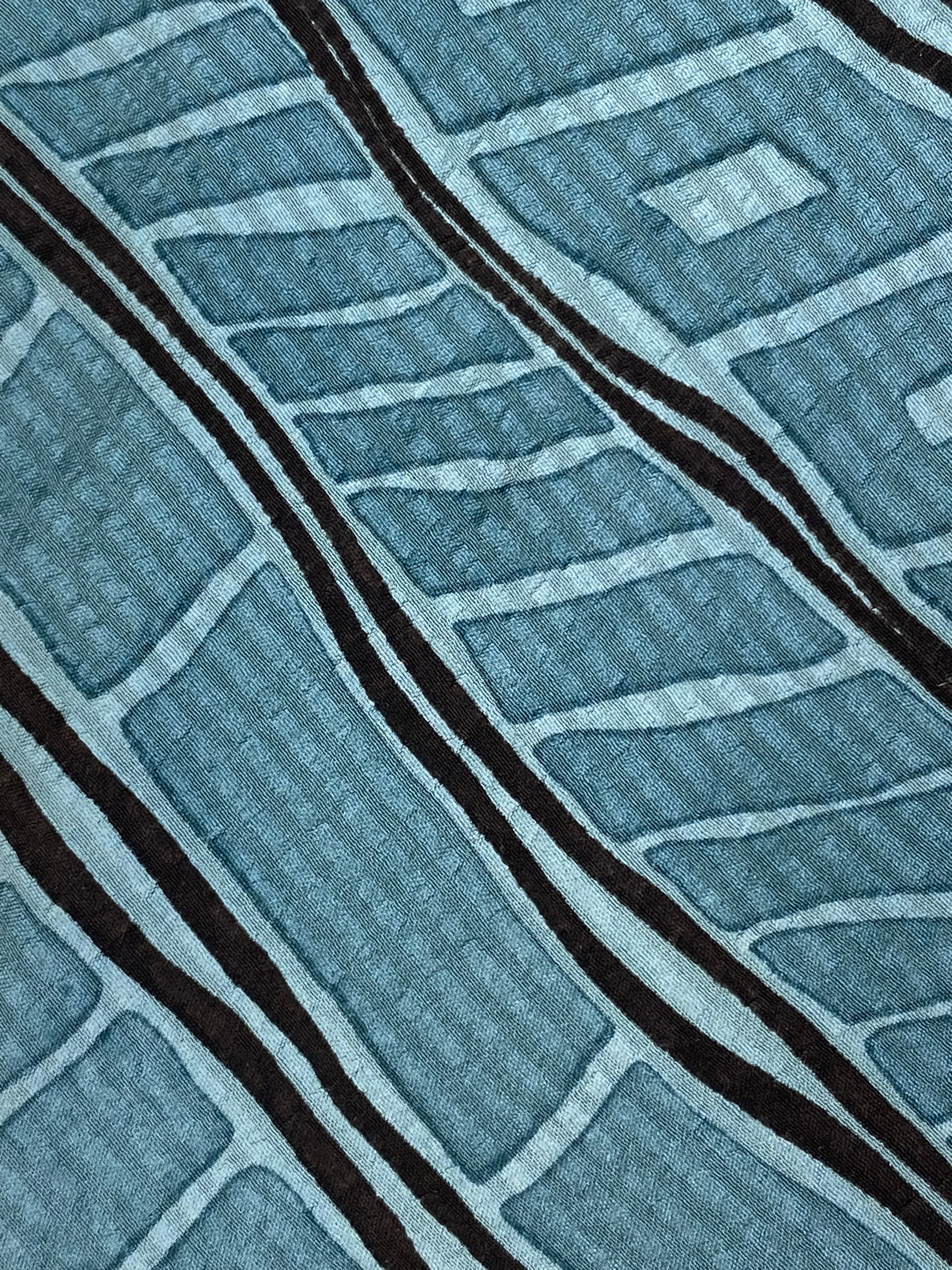 90s Deadstock Silk Necktie, Men's Vintage Teal/ Black Diagonal Stripe Pattern Tie, NOS