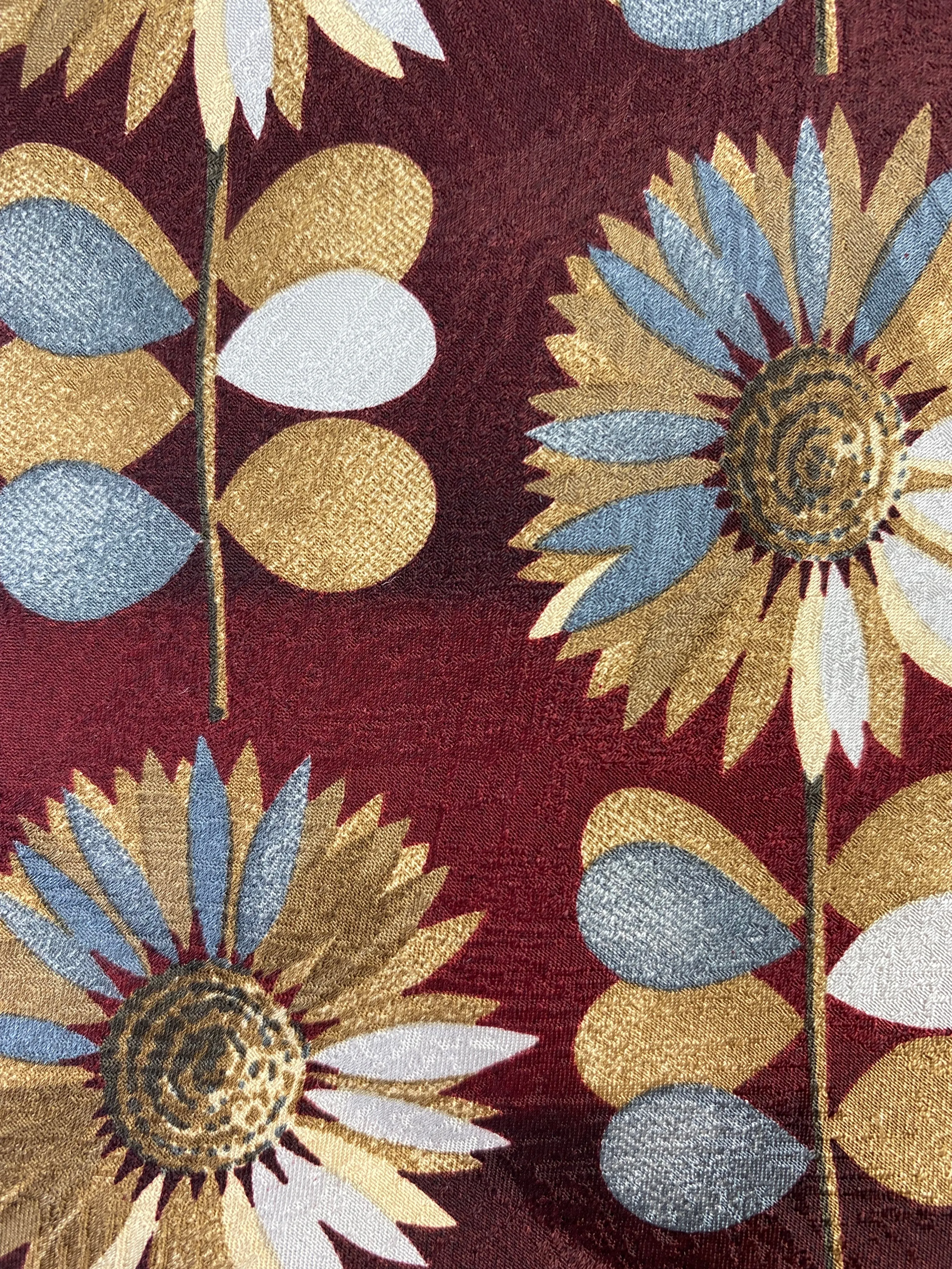 90s Deadstock Silk Necktie, Men's Vintage Wine/ Gold/ Silver Floral Pattern Tie, NOS