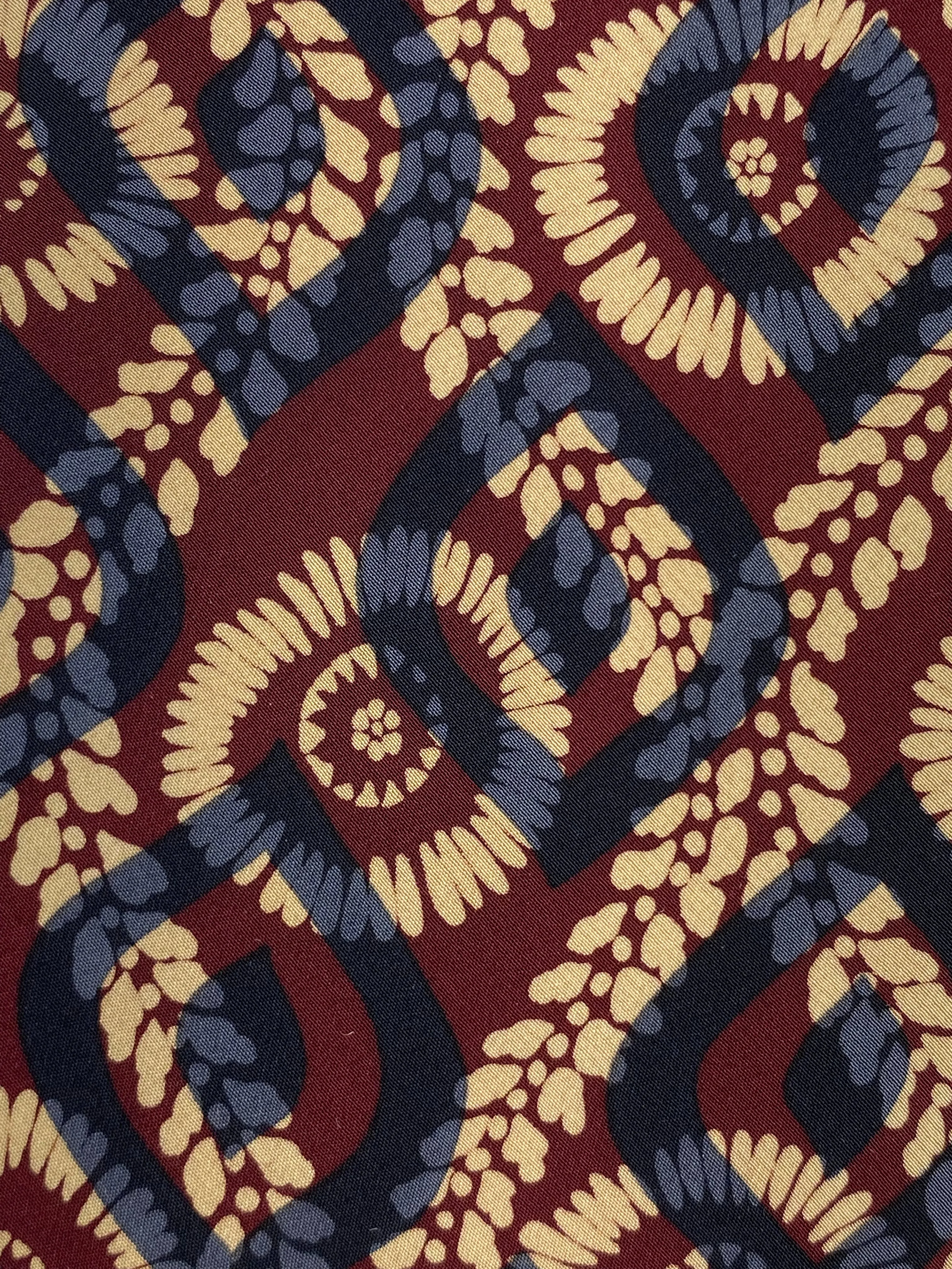 90s Deadstock Silk Necktie, Vintage Wine Blue Abstract Pattern Tie, NOS