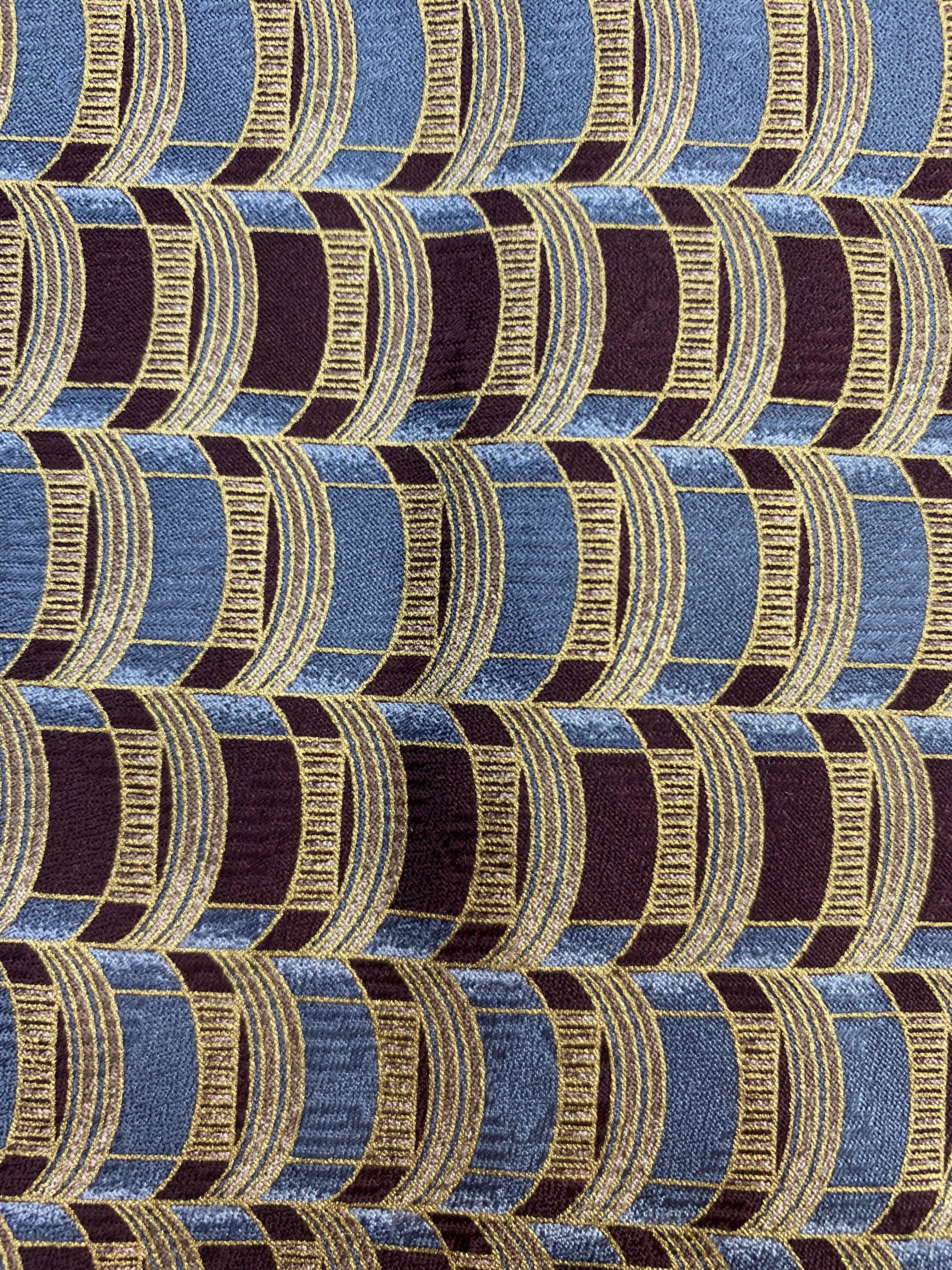 90s Deadstock Silk Necktie, Vintage Wine Blue Gold Geometric Pattern Tie, NOS