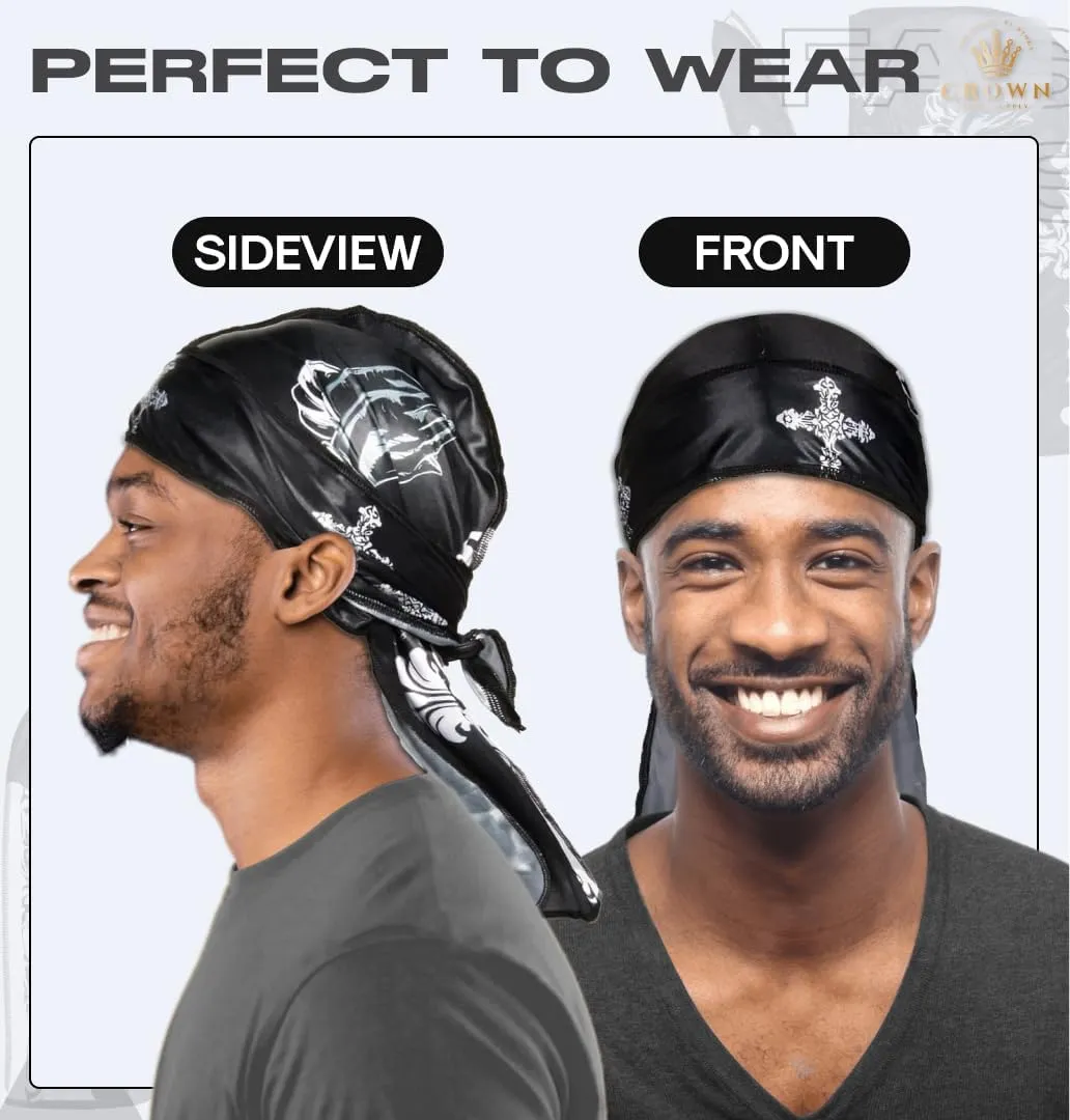 Art Silky Durag with Long Wide Tails - Satin Smooth Silk Fabric Durags for Comfort and Compression