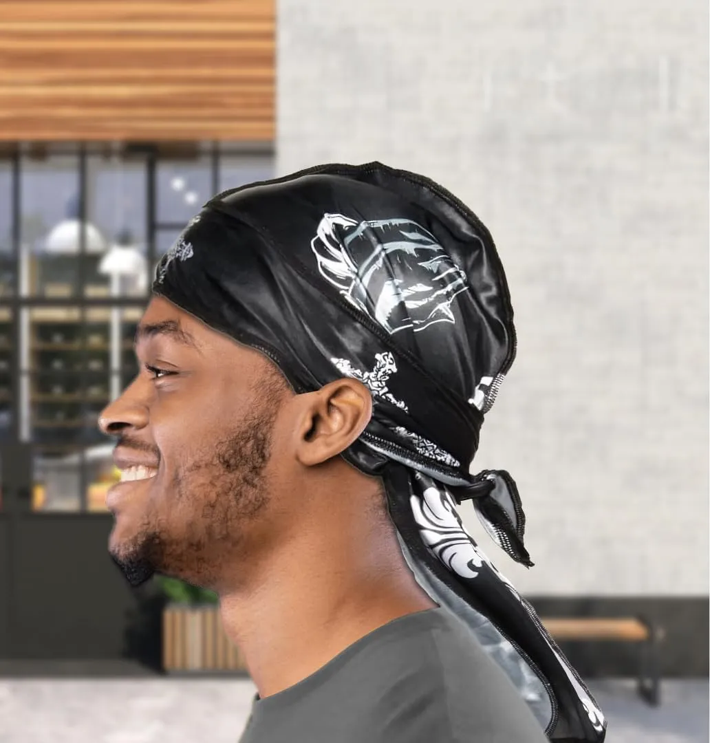 Art Silky Durag with Long Wide Tails - Satin Smooth Silk Fabric Durags for Comfort and Compression