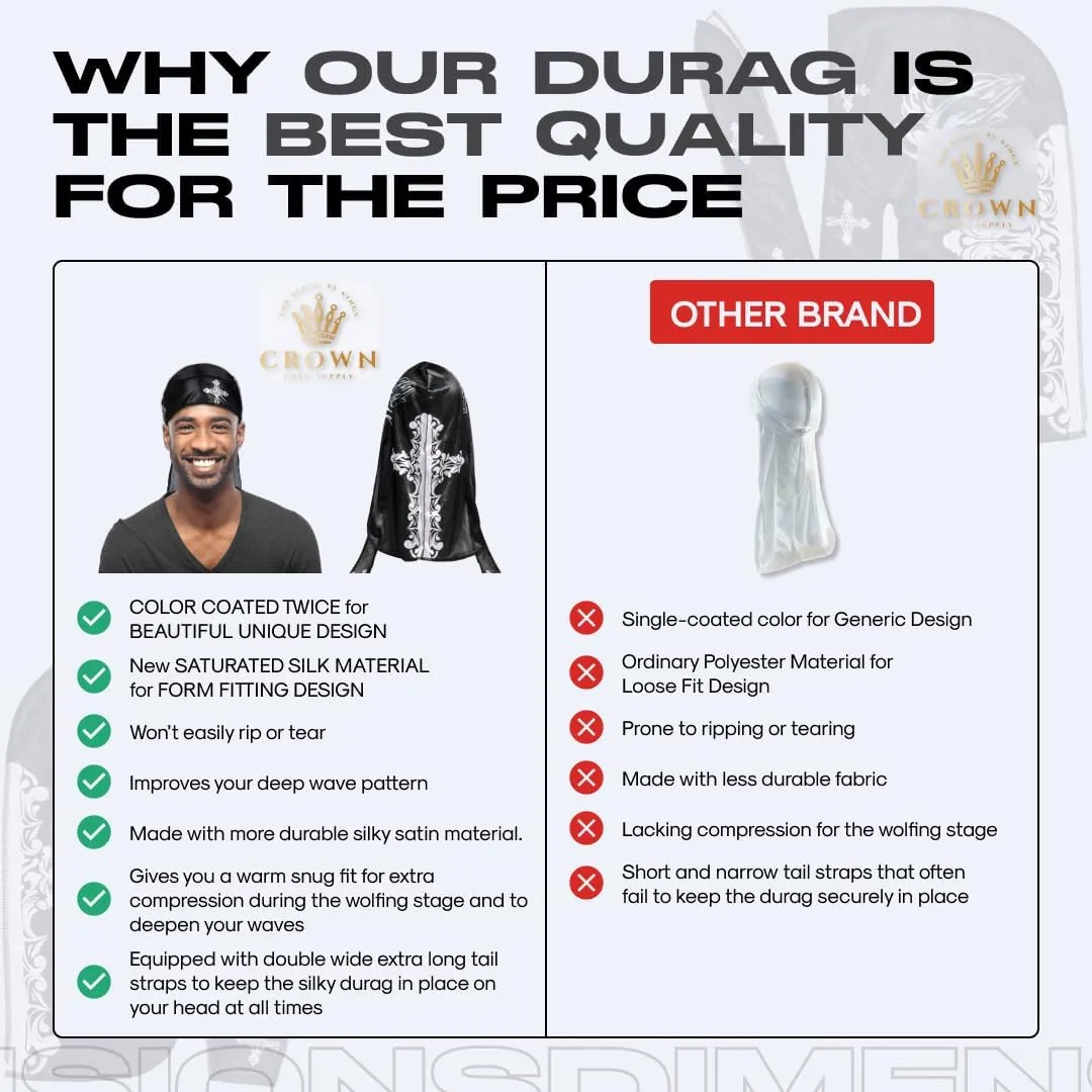 Art Silky Durag with Long Wide Tails - Satin Smooth Silk Fabric Durags for Comfort and Compression