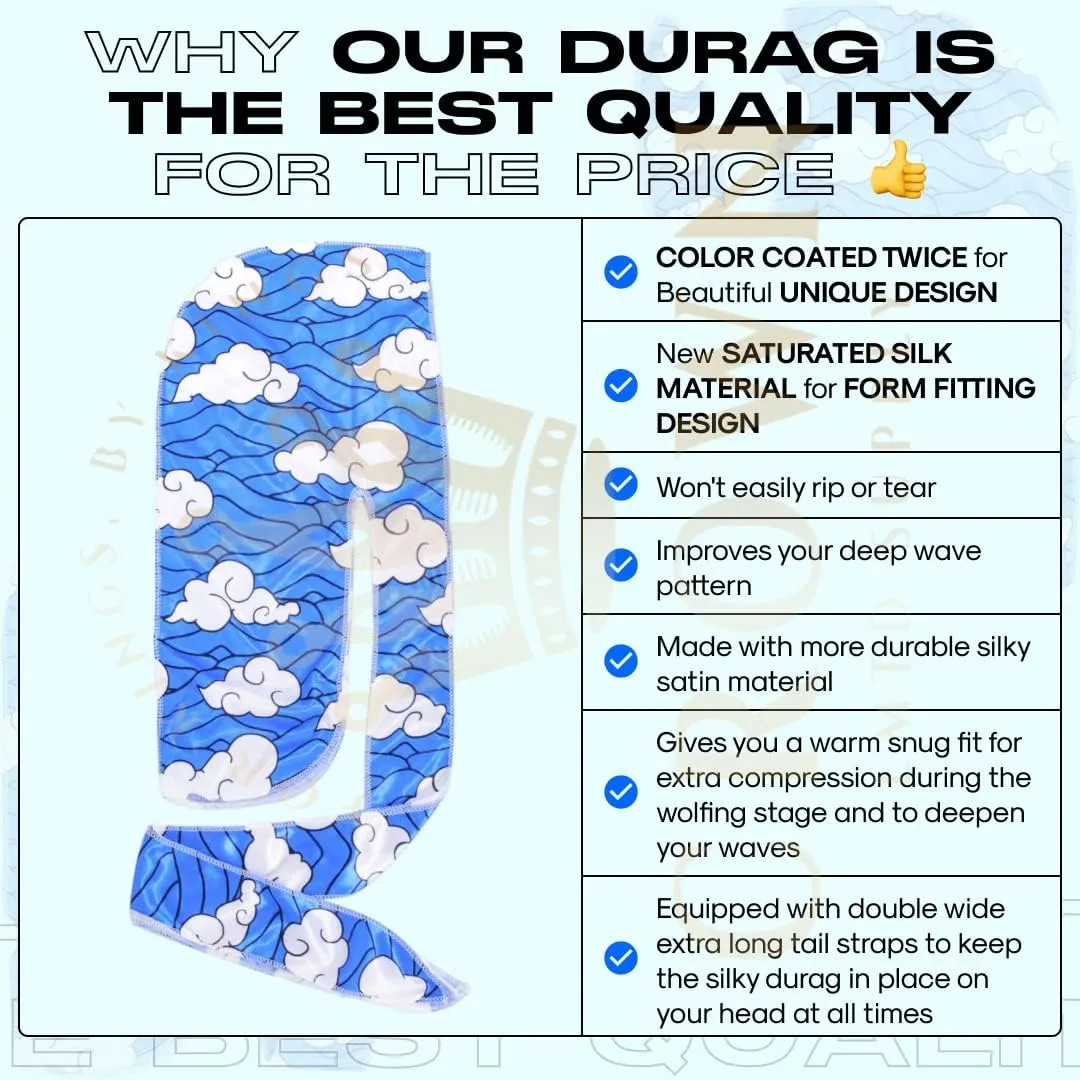 Art Silky Durag with Long Wide Tails - Satin Smooth Silk Fabric Durags for Comfort and Compression