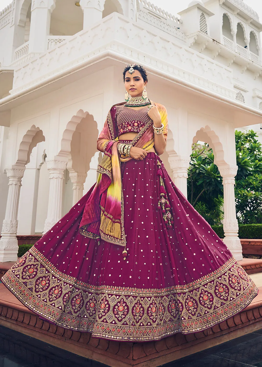 Beautiful Rani Pink Viscose Silk Traditional Bridal Lehenga Choli