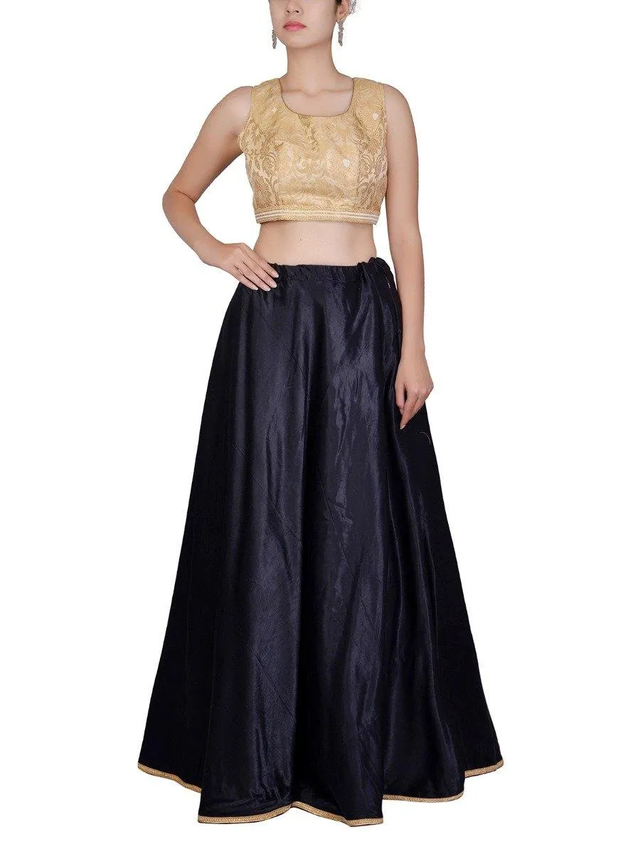Black Beige Brocade Gajji Silk Lehenga Set