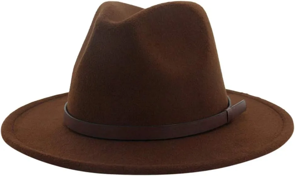 Black Elegant Wide Brim Fedora Flat Panama Hat Cap Women Belt Buckle Fedora Hat Trucker Hat Chain Kid