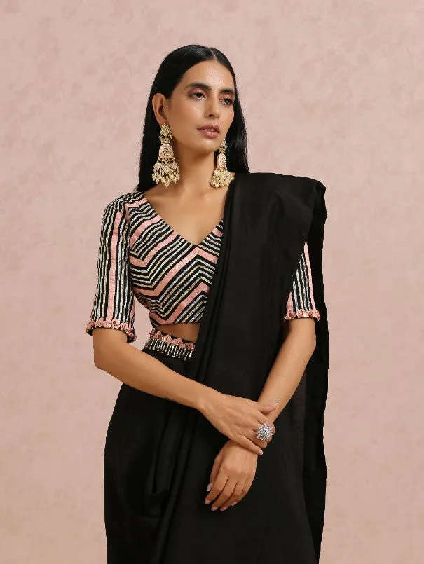 Black Light Weight Silk Draped Saree Set (Set of 2)