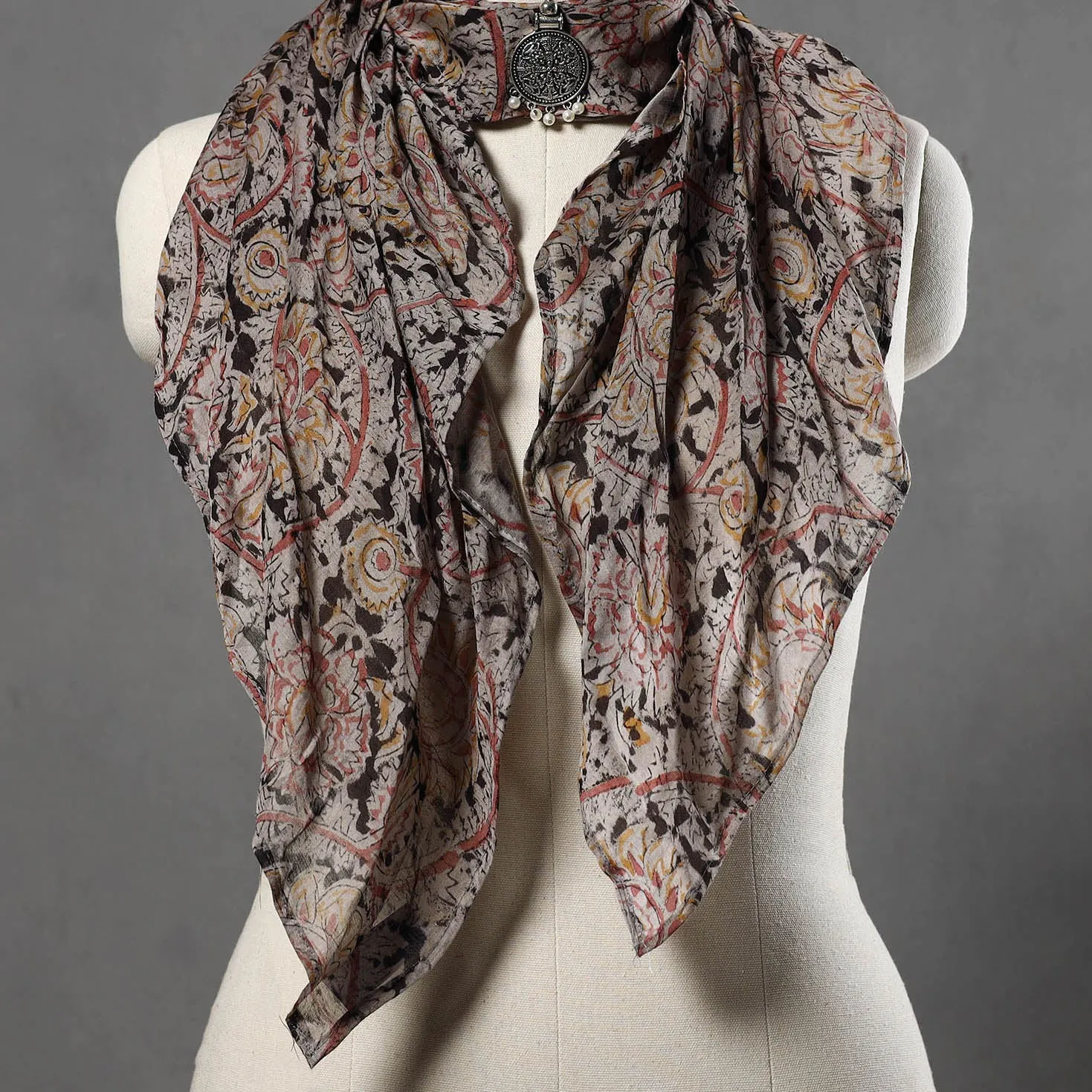Block Printed Chanderi Silk Pendant Necklace Scarf 23