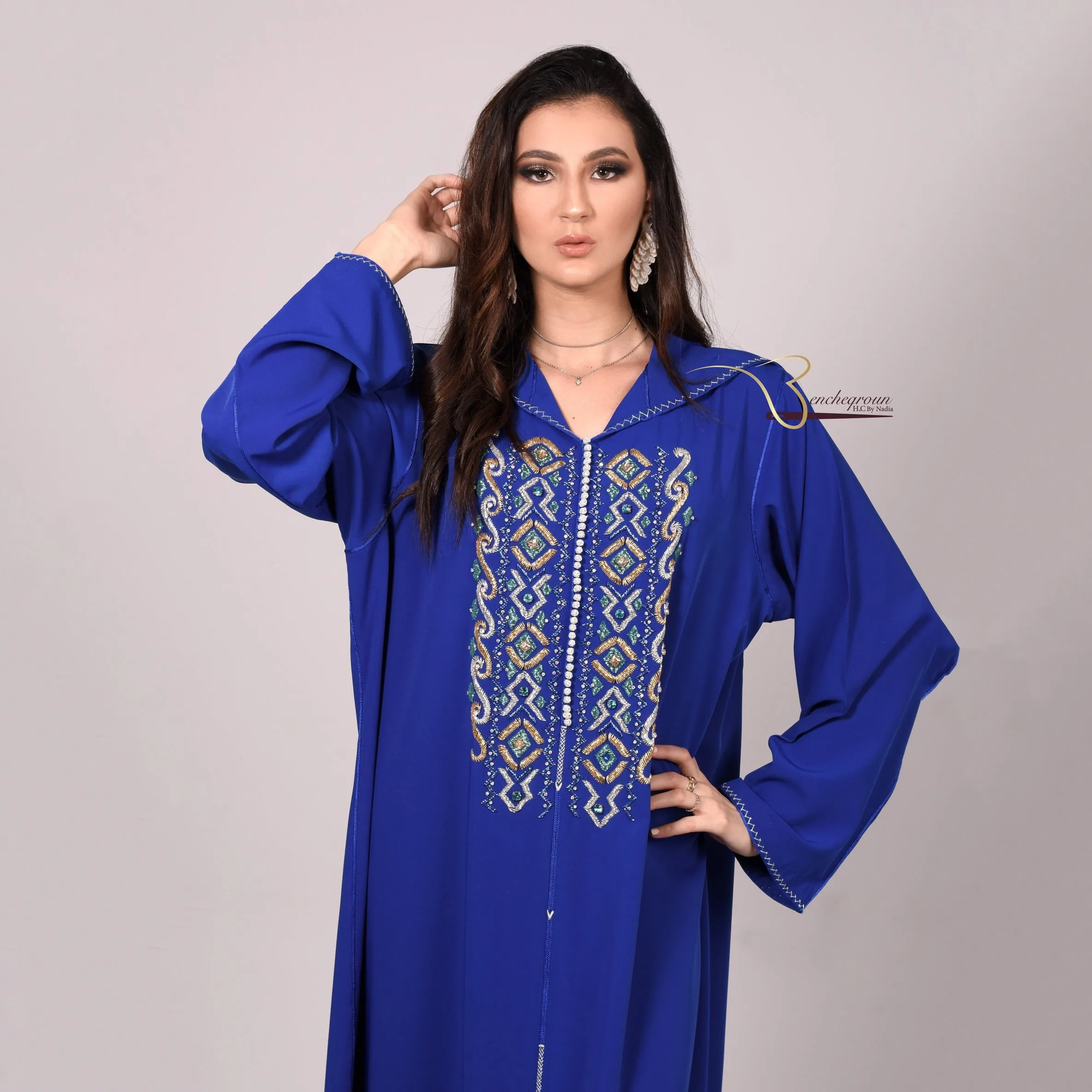 Blue Djellaba with Pearls