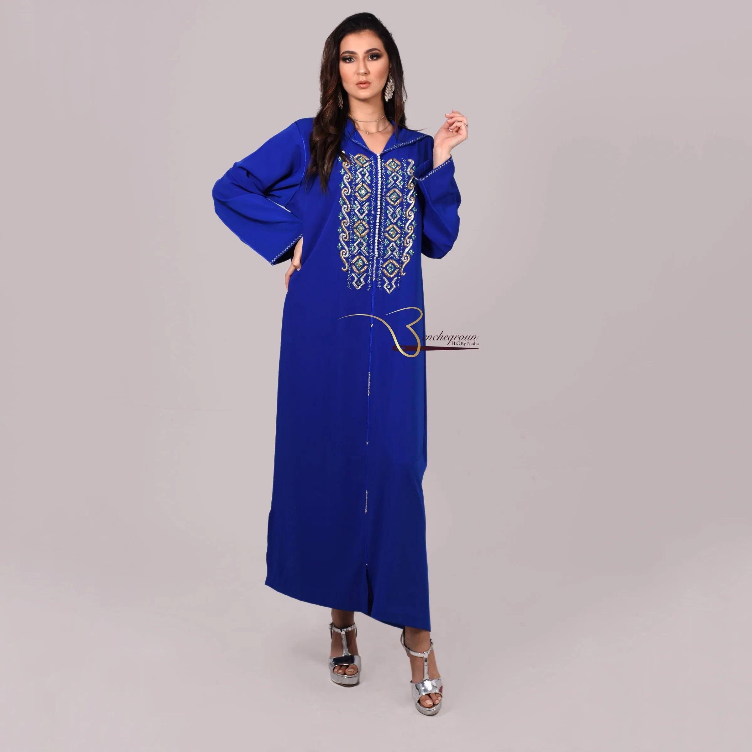 Blue Djellaba with Pearls