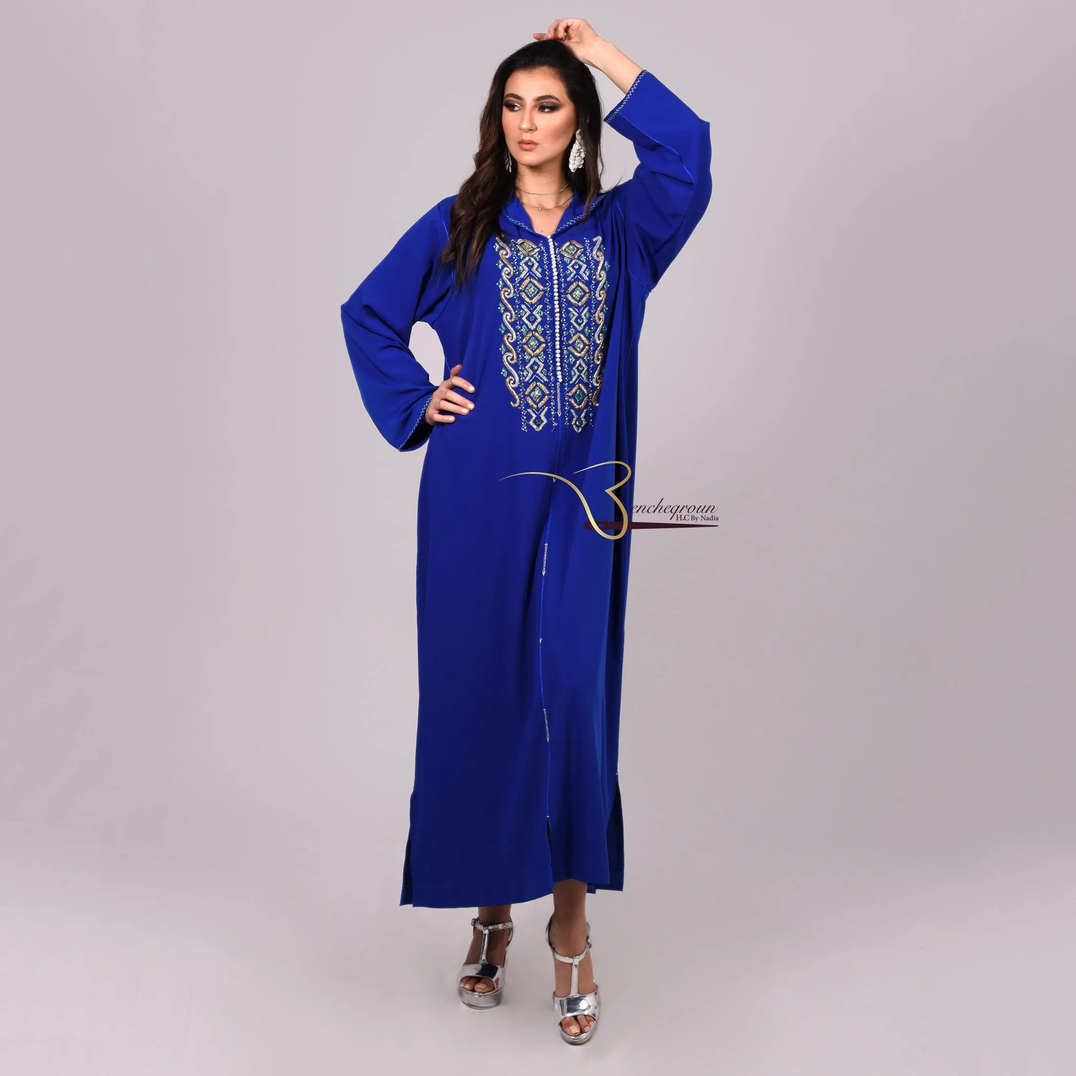 Blue Djellaba with Pearls