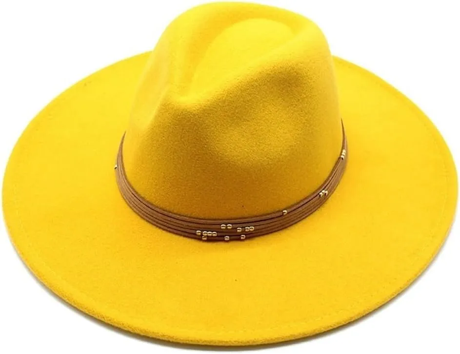 British Style Women Big Wide Brim Wool Fedora Hat Winter Panama Jazz Cap Fashion Party Trilby Hat Fengyan Cowboy Hats (Color : Rose Red, Size : 56-58CM)
