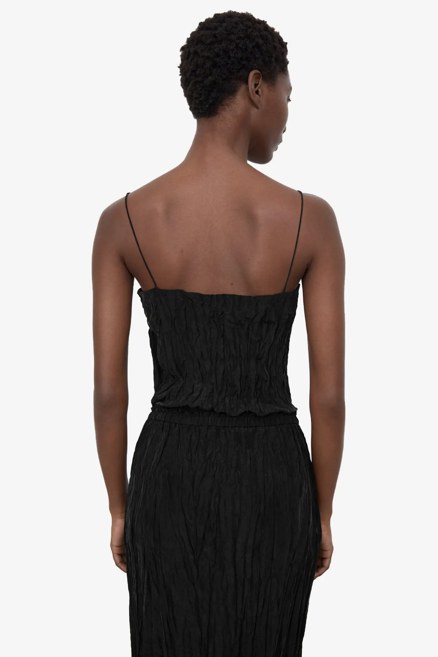 Crinkled Silk Top - Black