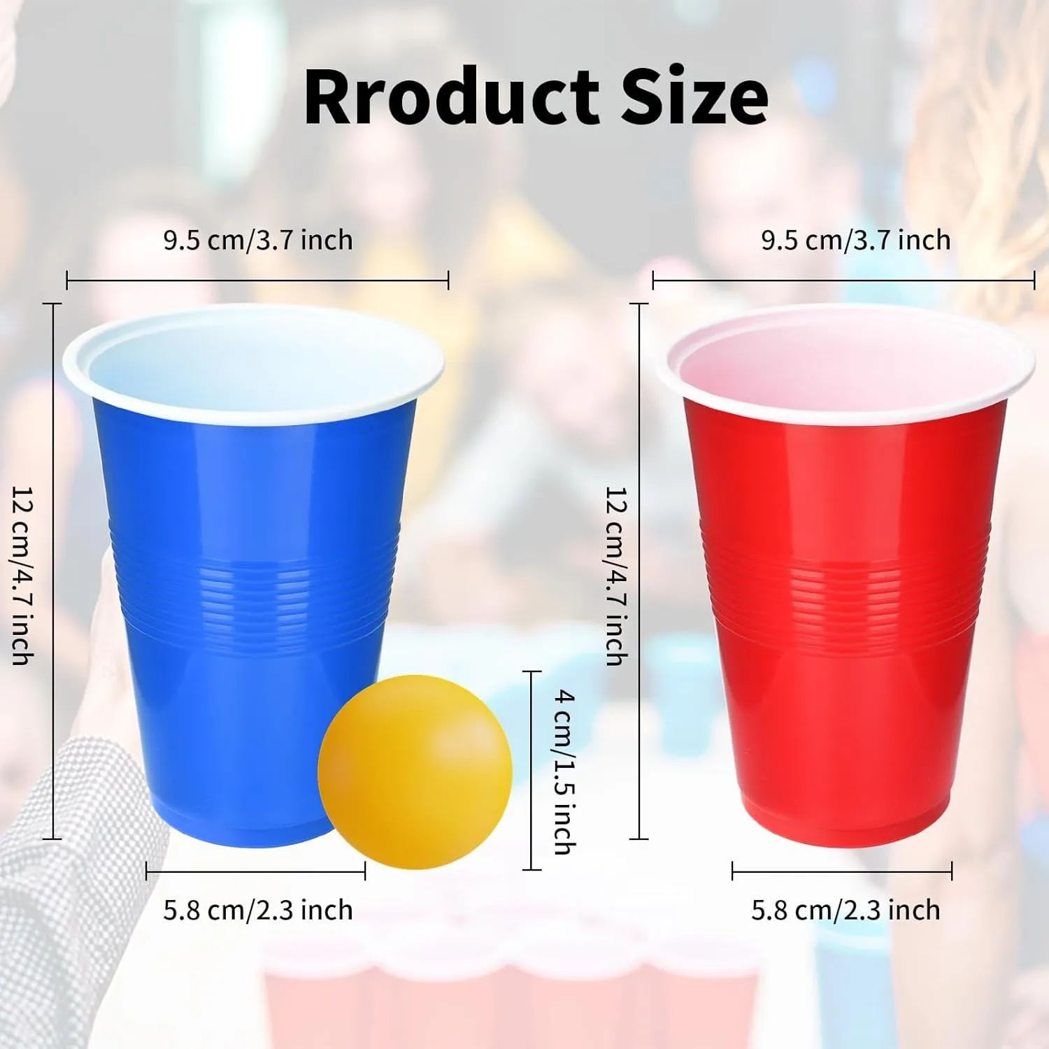 Cup Pong Game Set 22 Pcs 16 Oz Plastic Party Cups with 4 Pcs Ping Pong Balls for Christmas New Year Gift (Blue Red)