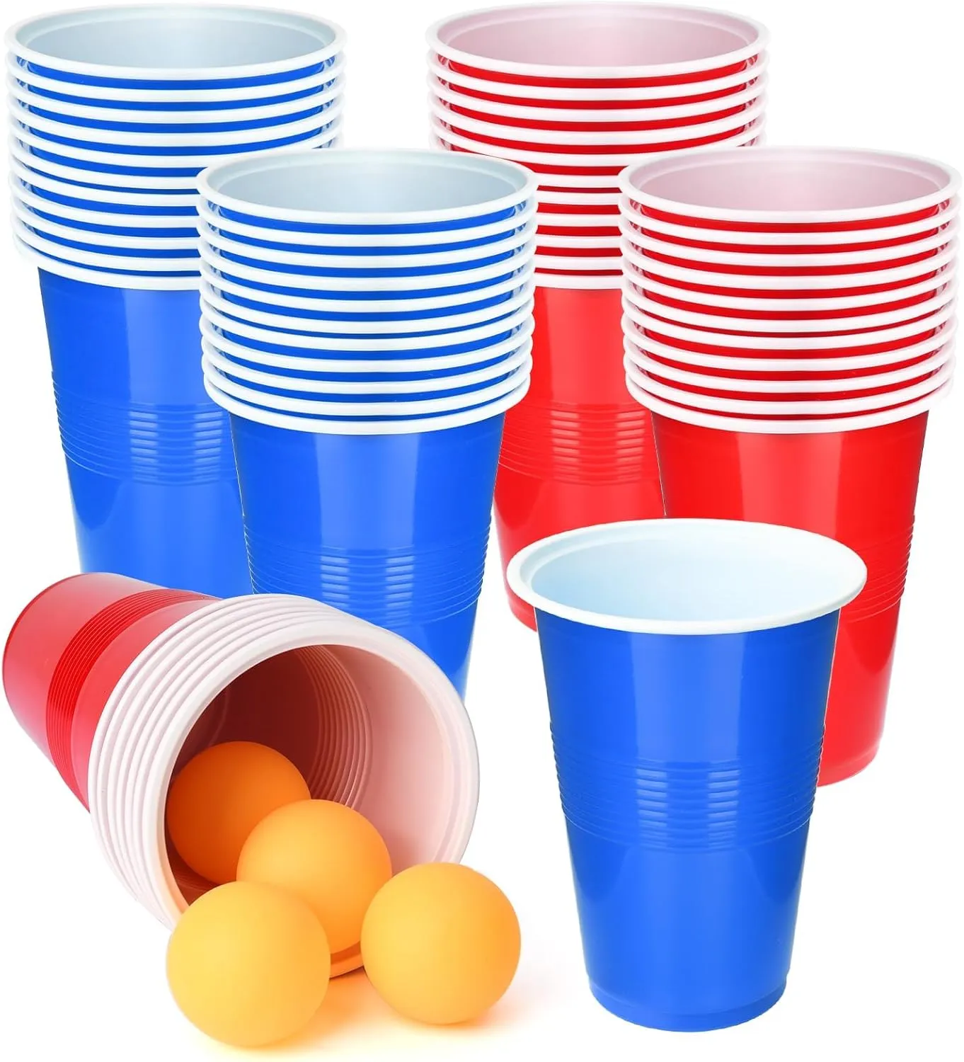 Cup Pong Game Set 22 Pcs 16 Oz Plastic Party Cups with 4 Pcs Ping Pong Balls for Christmas New Year Gift (Blue Red)