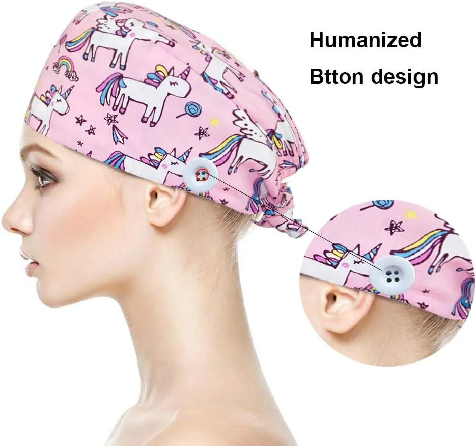 Cute Printed Working Cap with Sweatband Adjustable Tie Back Hats for Women/Men