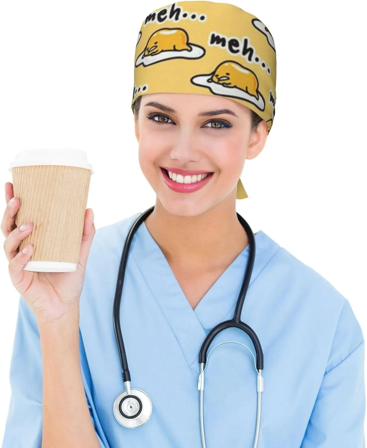 Cute Pug Dog Print Working Cap Scrub Cap with Sweatband,Adjustable Fashion Bandage Tie Back Hat Headwear for Women Men