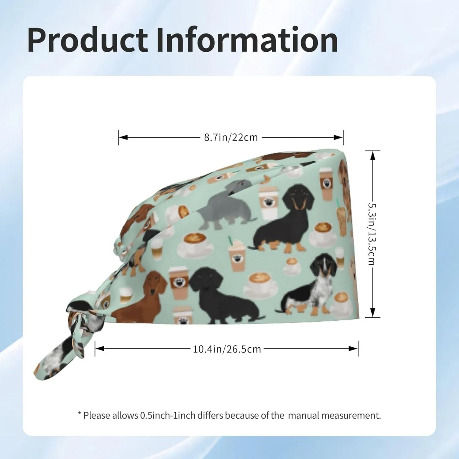 Cute Pug Dog Print Working Cap Scrub Cap with Sweatband,Adjustable Fashion Bandage Tie Back Hat Headwear for Women Men