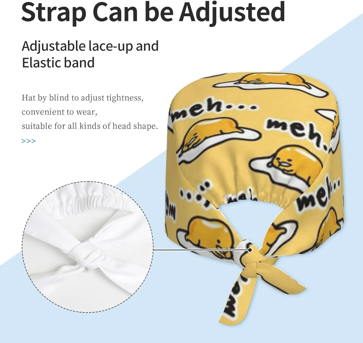 Cute Pug Dog Print Working Cap Scrub Cap with Sweatband,Adjustable Fashion Bandage Tie Back Hat Headwear for Women Men