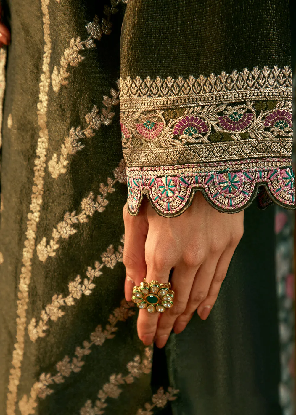 Dark Green Pure Zari Banarasi Tissue Festive Wear Salwar Suit