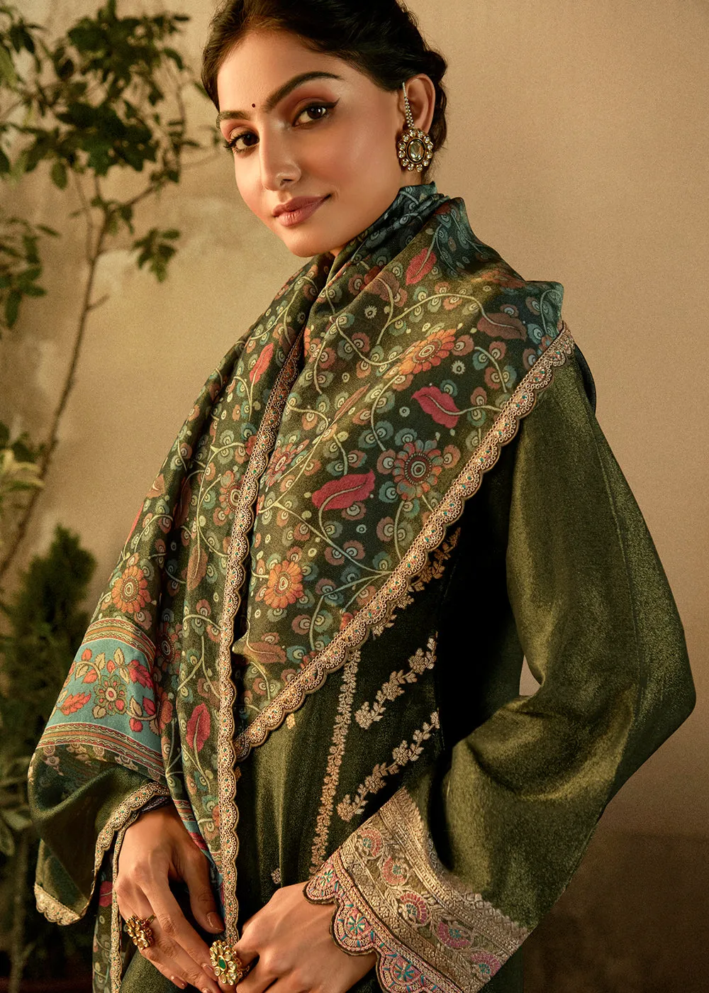 Dark Green Pure Zari Banarasi Tissue Festive Wear Salwar Suit