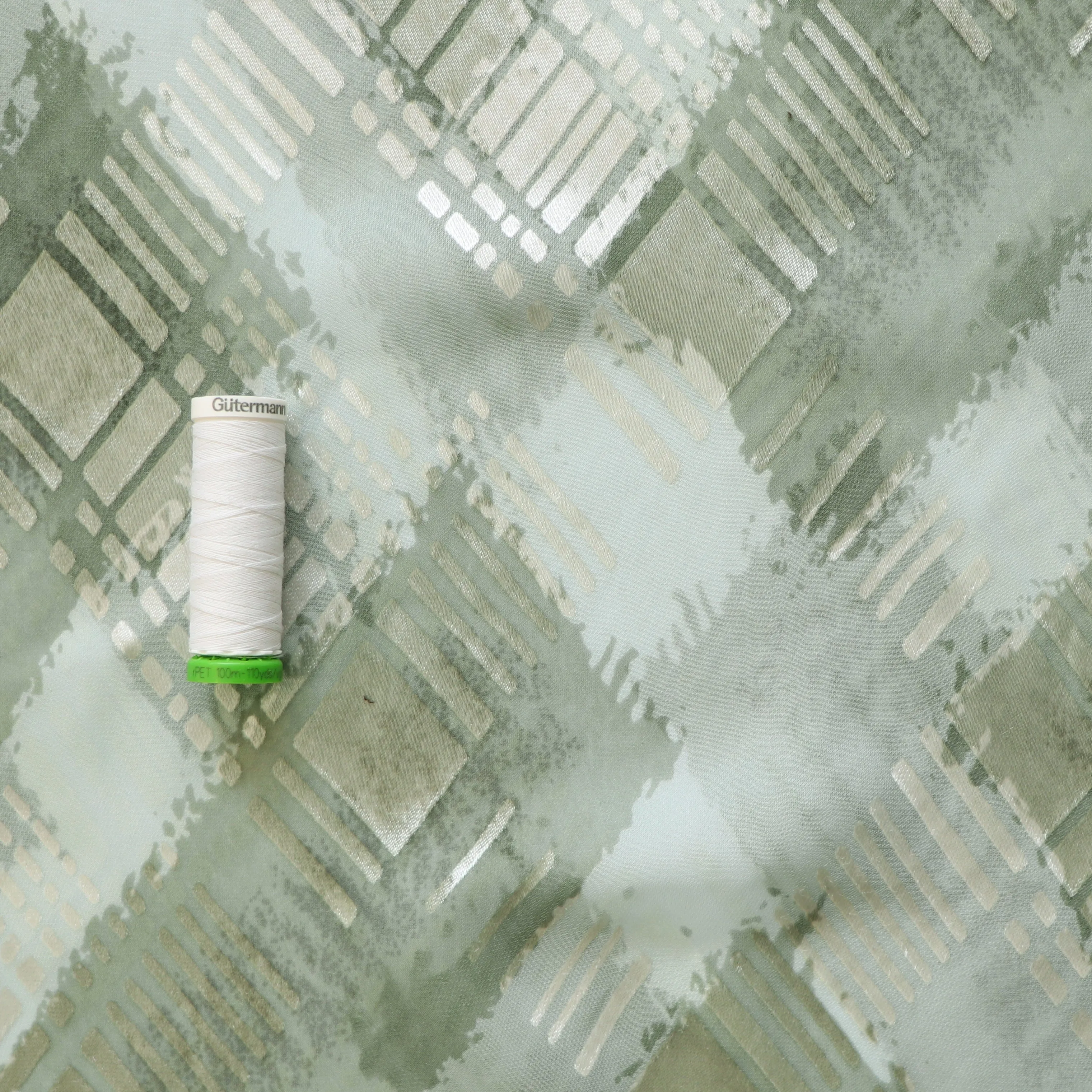 Deadstock Silk Chiffon - Abstract Green - END OF BOLT 125cm
