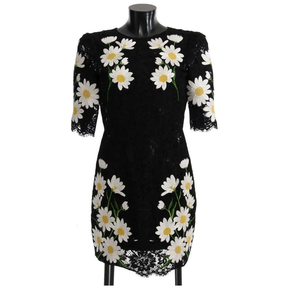 Dolce & Gabbana Black Floral Lace Chamomile Embroidered Dress