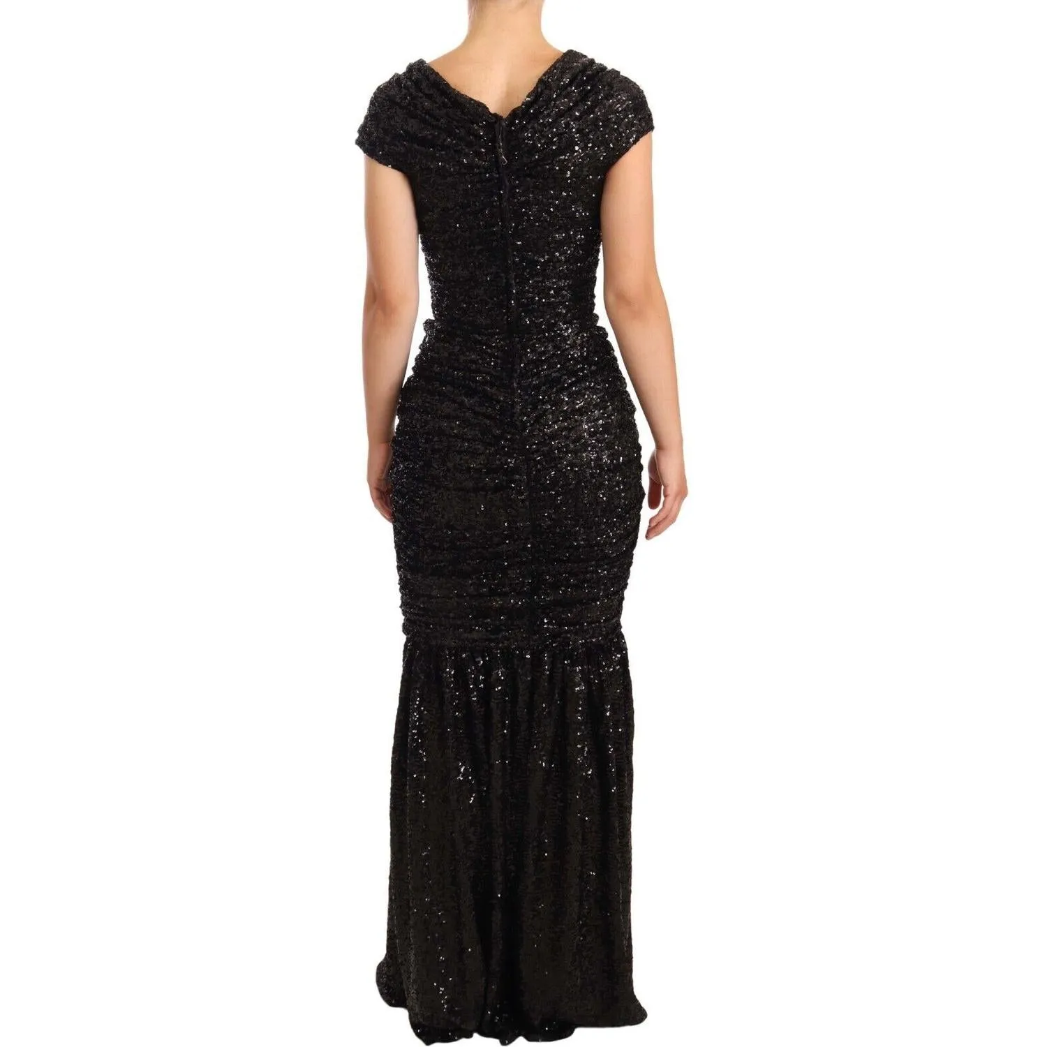 Dolce & Gabbana Elegant Black Sequined Open Shoulder Gown